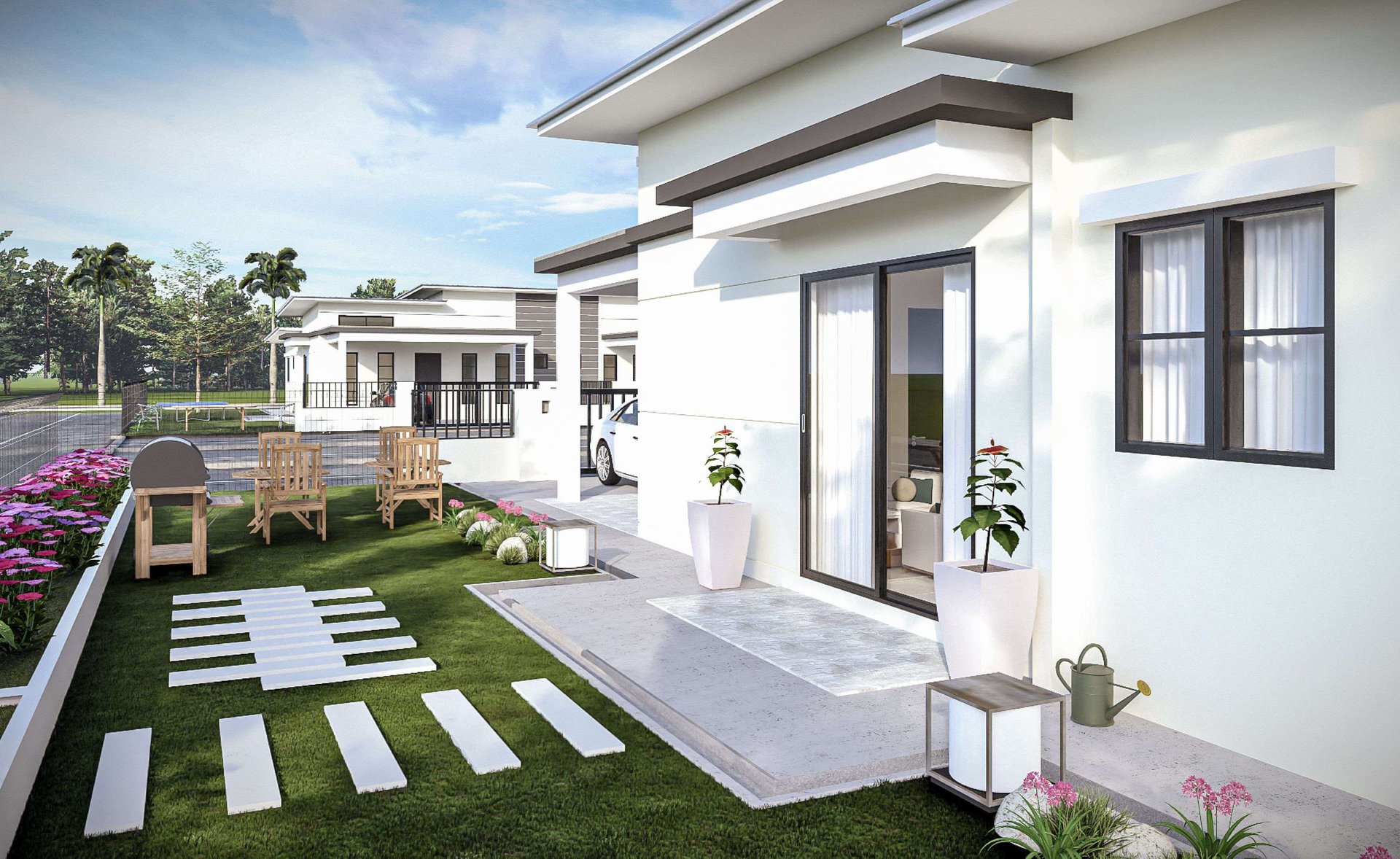 an abstract photo of a curved building with a blue sky in the background