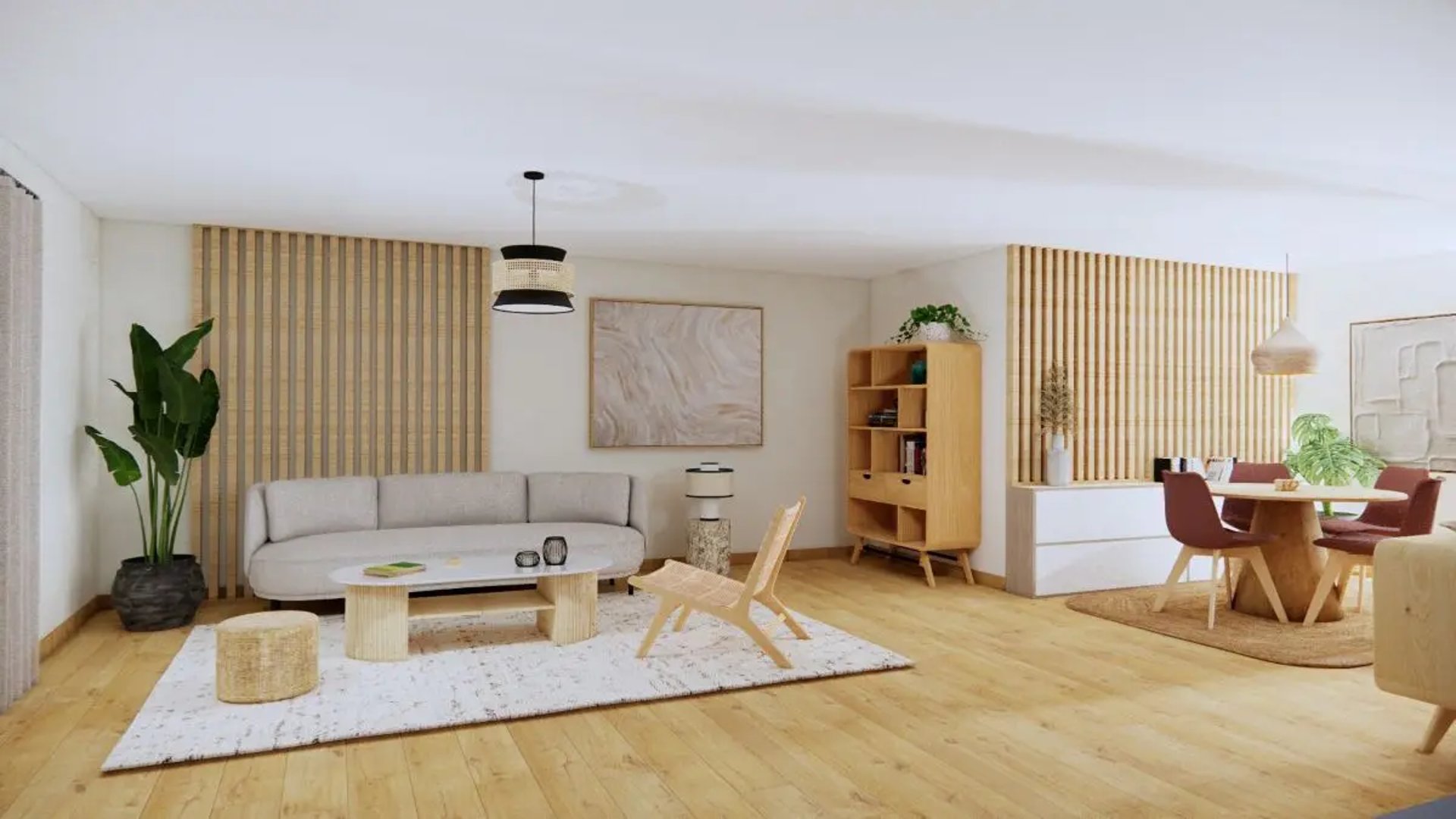 Modélisation d'un salon en 3d projet Japandi