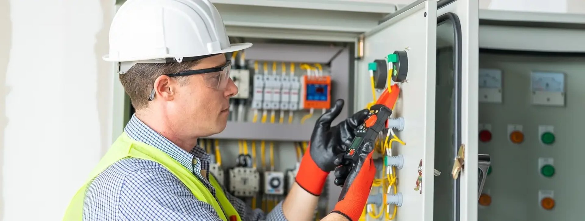Empleado arreglando un panel