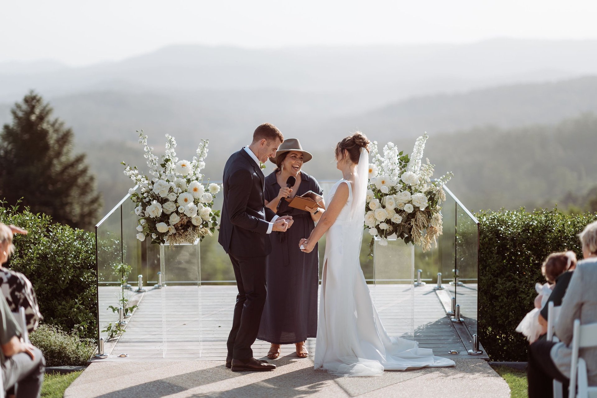 Noosa marriage celebrant Nikki Bowden at a relaxed coastal wedding on the Sunshine Coast