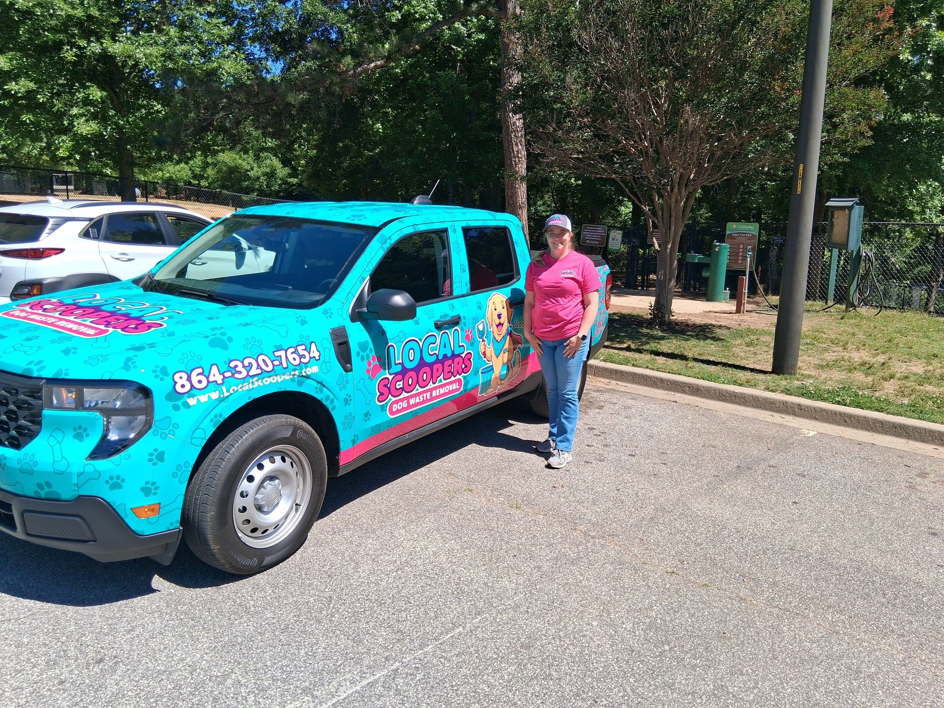 Local Scoopers at the Pavillion Dog Park ready to scoop dog poop in Taylor, SC