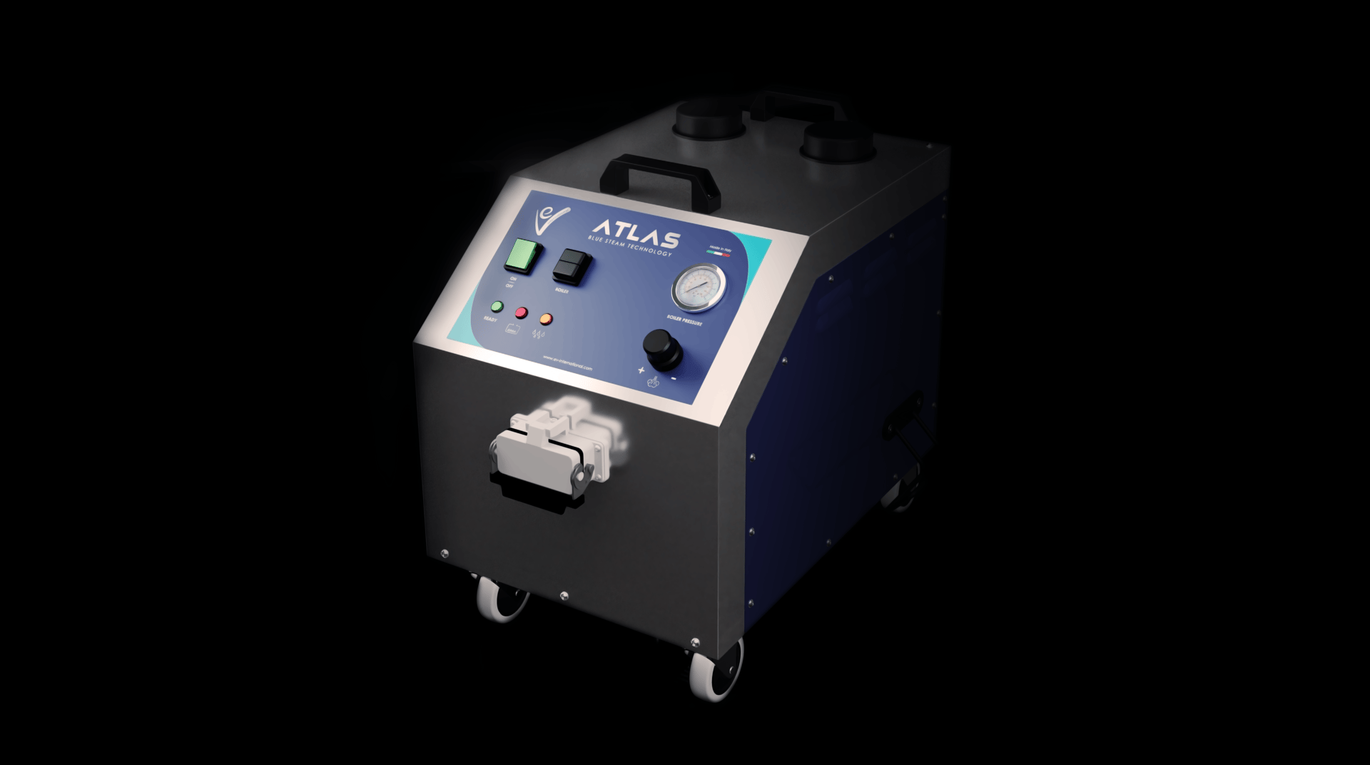 Profesjonalna stacja parowa EV Atlas dla biznesu. System czyszczenia i dezynfekcji suchą parą dla hoteli i autodetailingu.