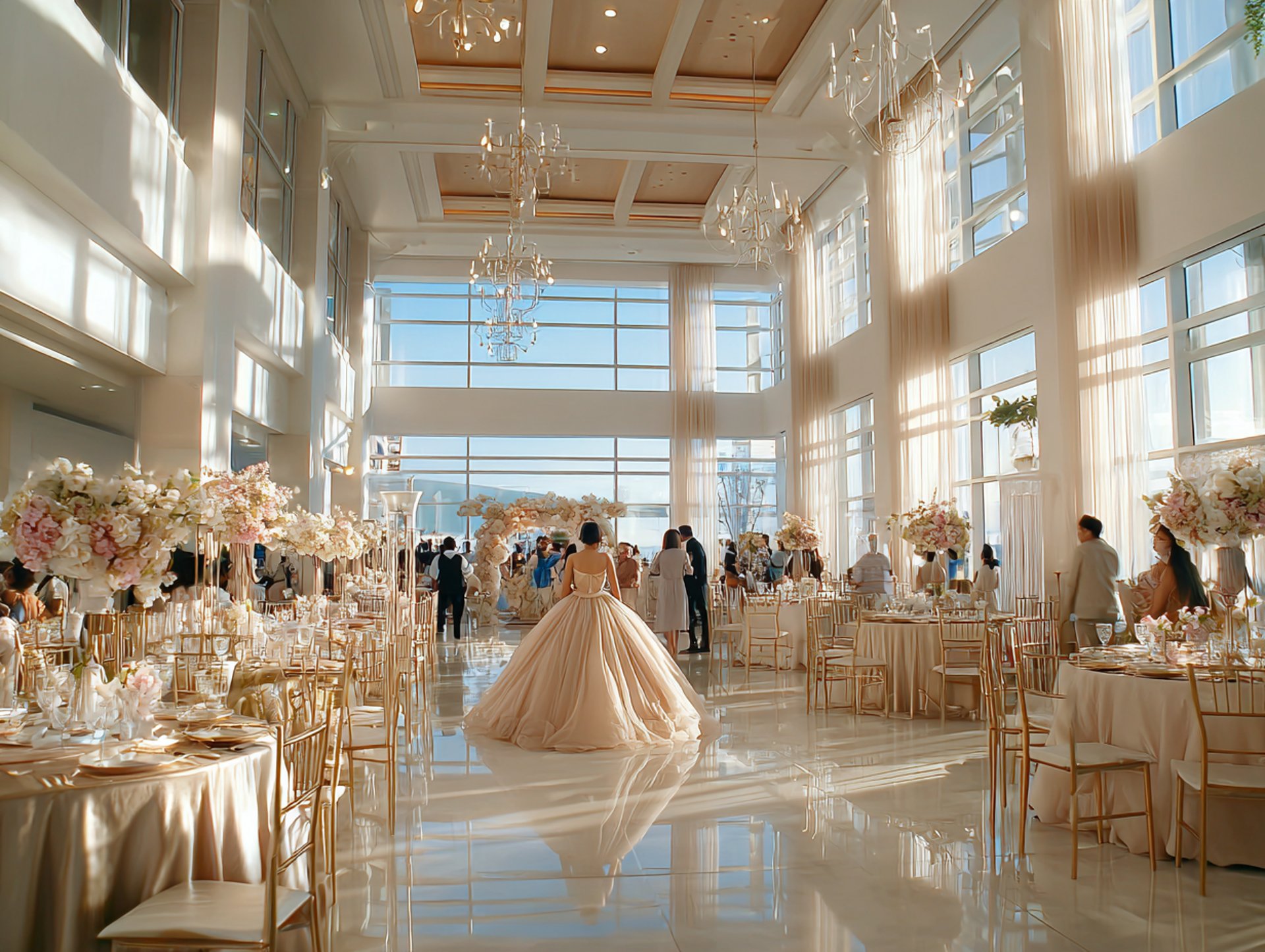 clear long-stem wine glasses on table