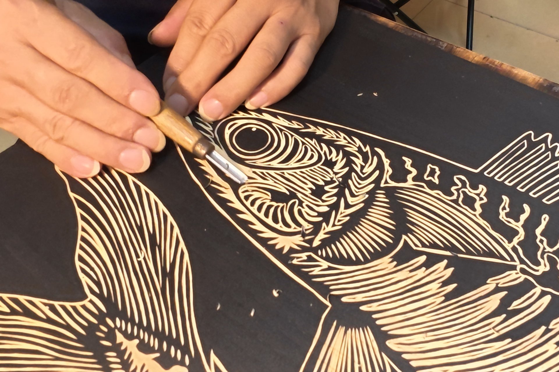 an abstract photo of a curved building with a blue sky in the background