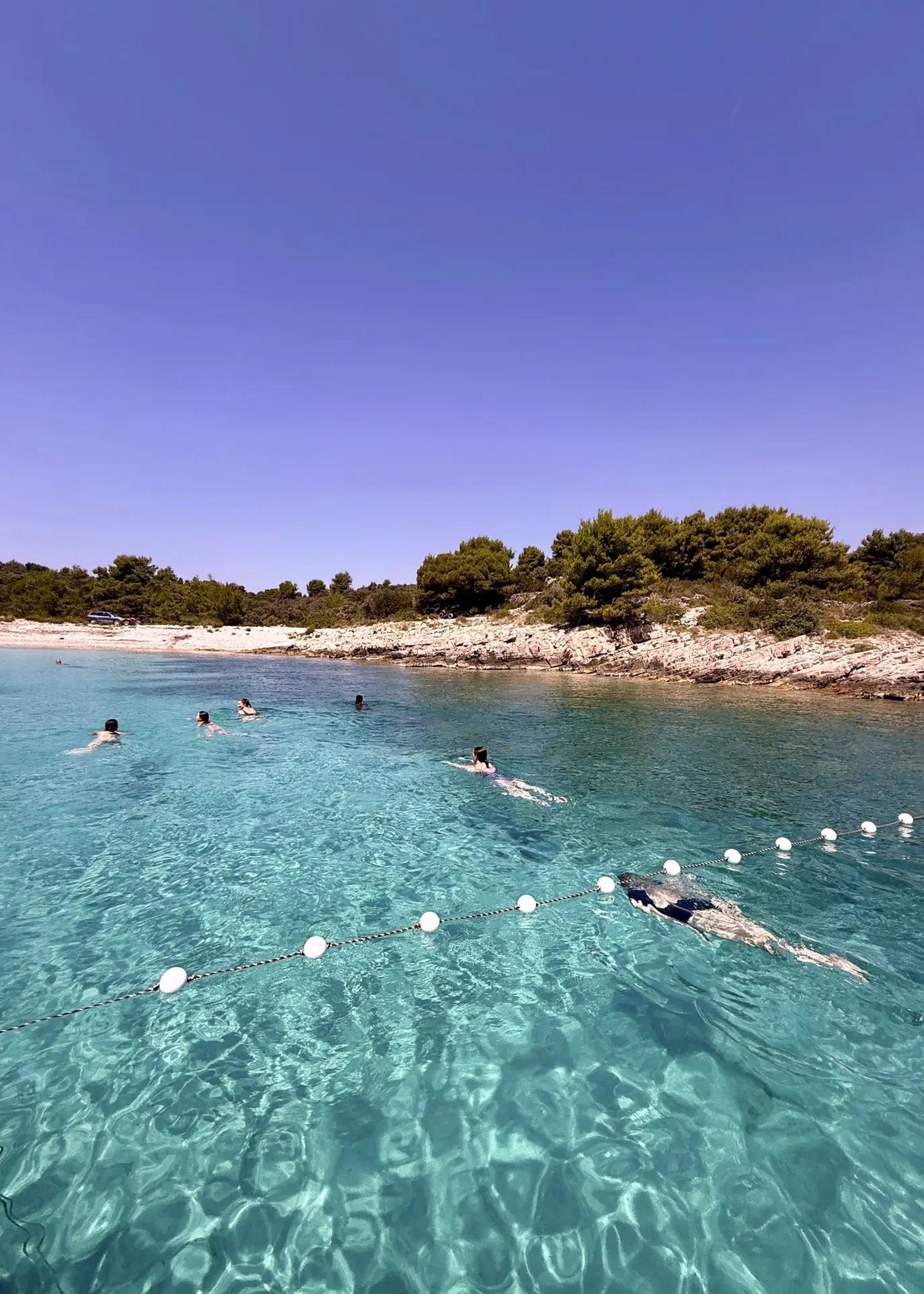 Girls swimming and diving in crystal-clear water at Solinska Bay Drvenik Veliki Croatia during a private boat trip from Split