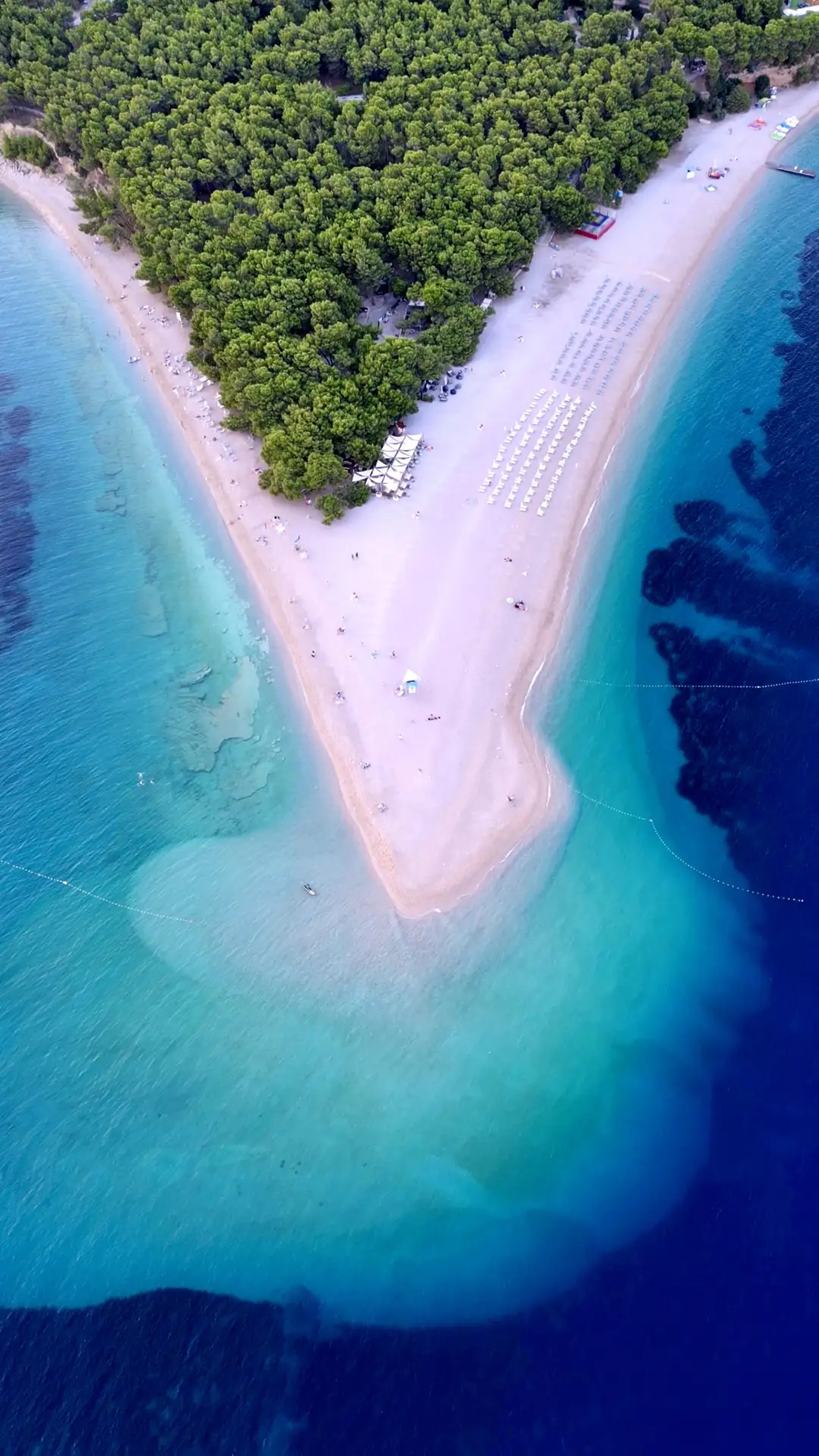 Aerial view of Zlatni Rat (Golden Horn Beach) during a private boat tour from Split