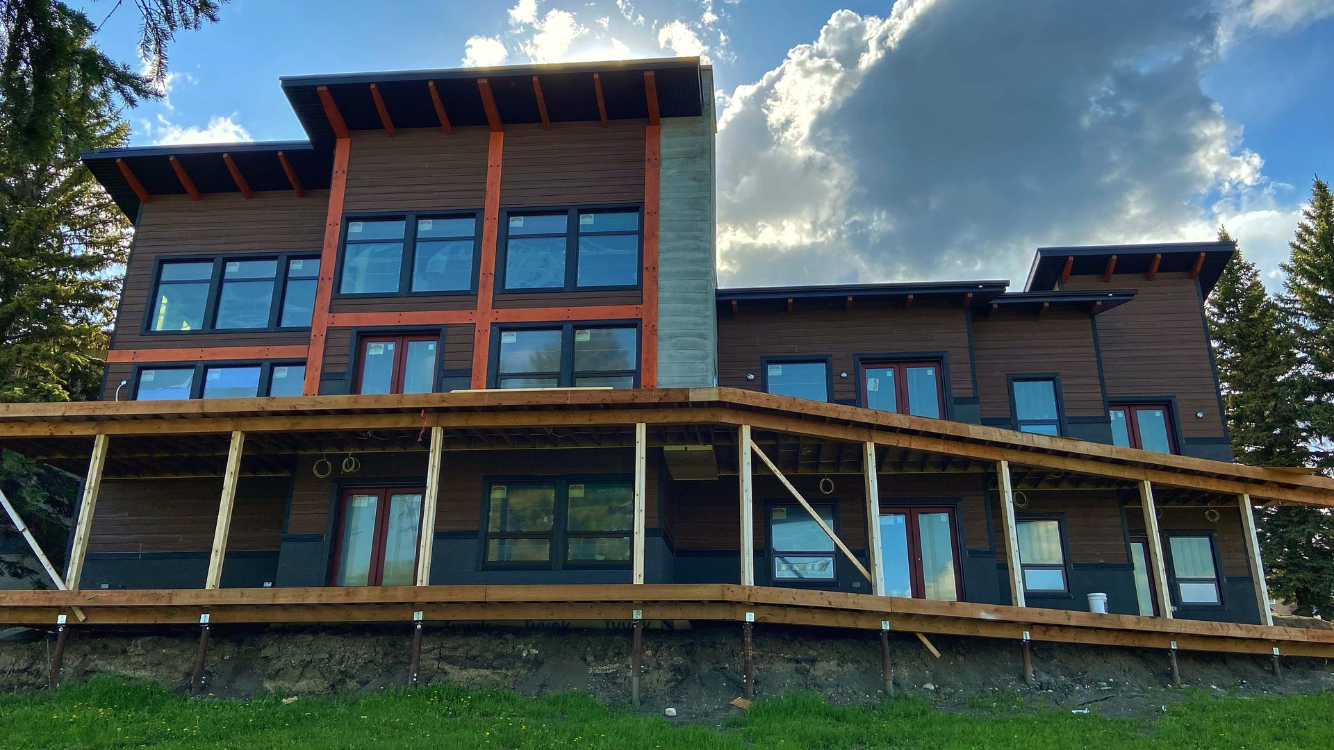 outdoor lamps turned on