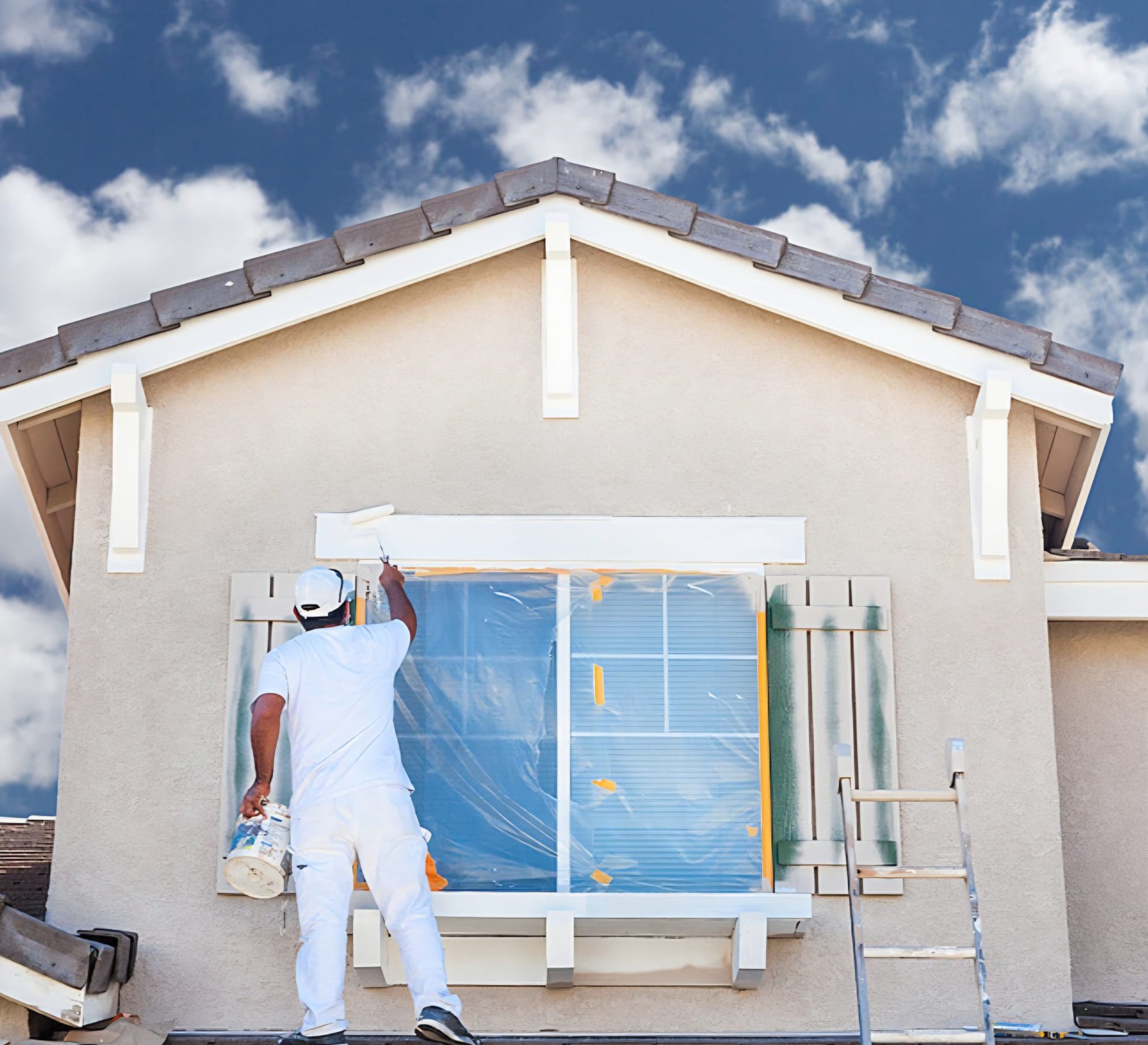 an abstract photo of a curved building with a blue sky in the background