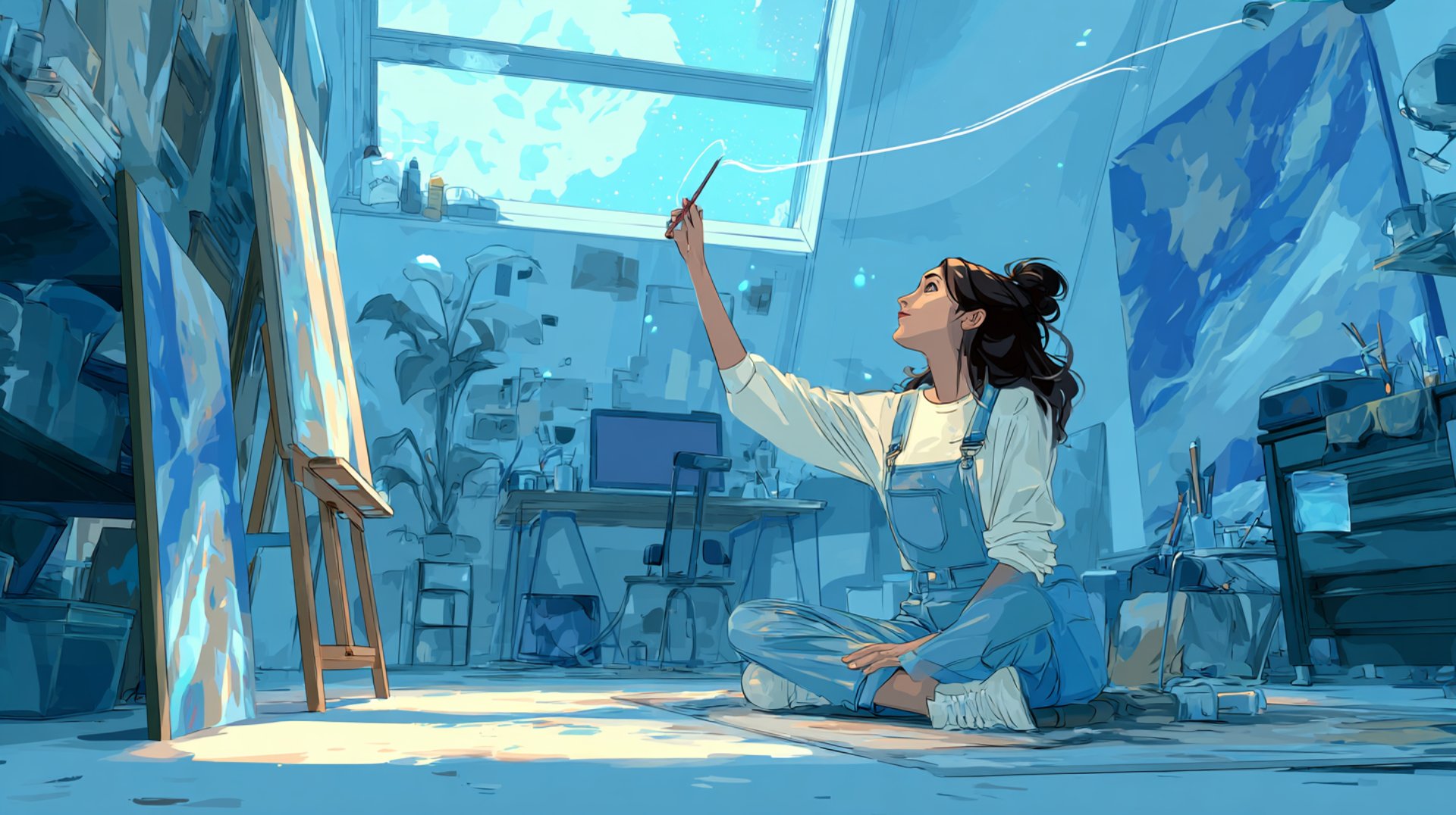 A room with a desk and a clock on the wall