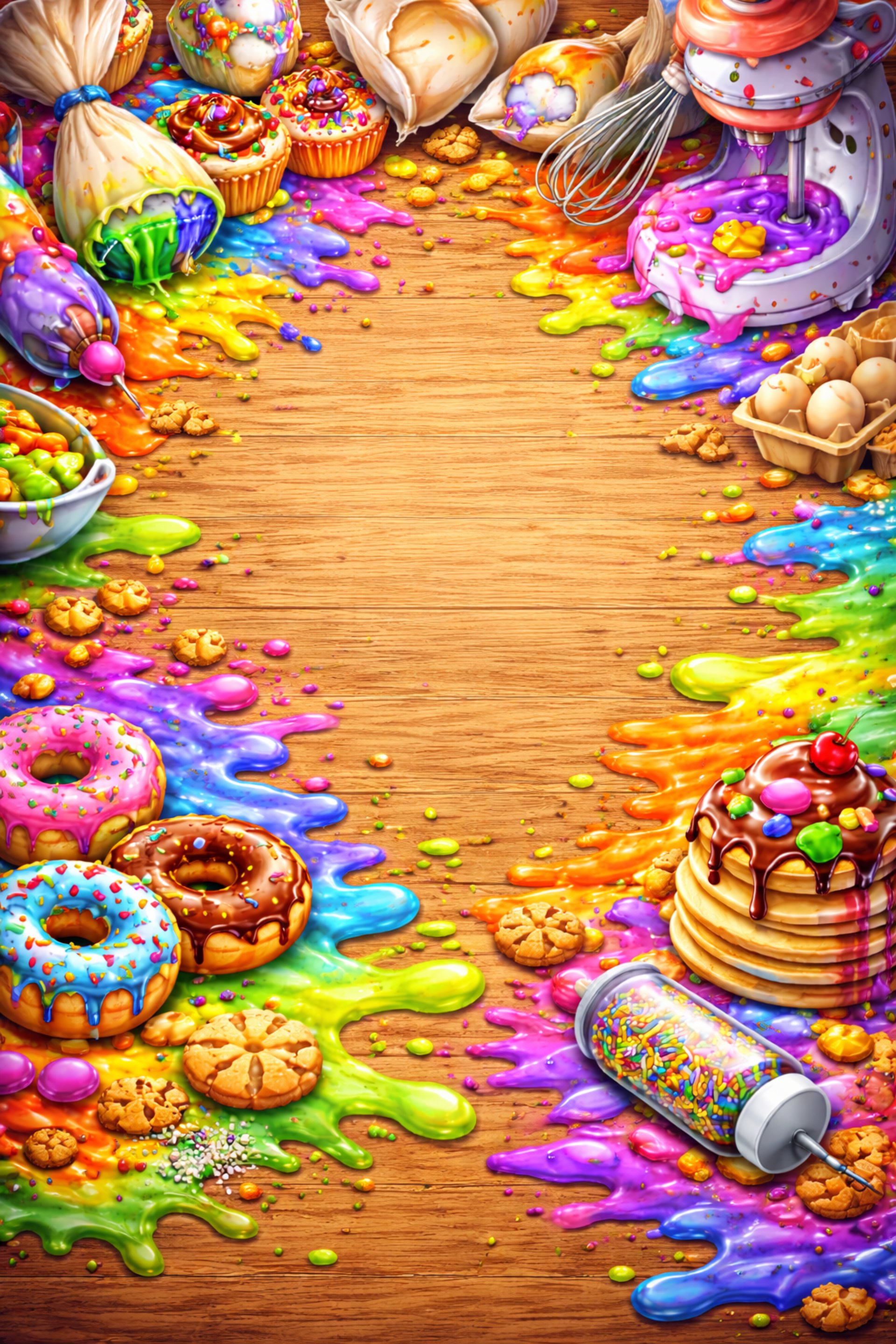 assorted-color bottles on white surface with paint scribbles