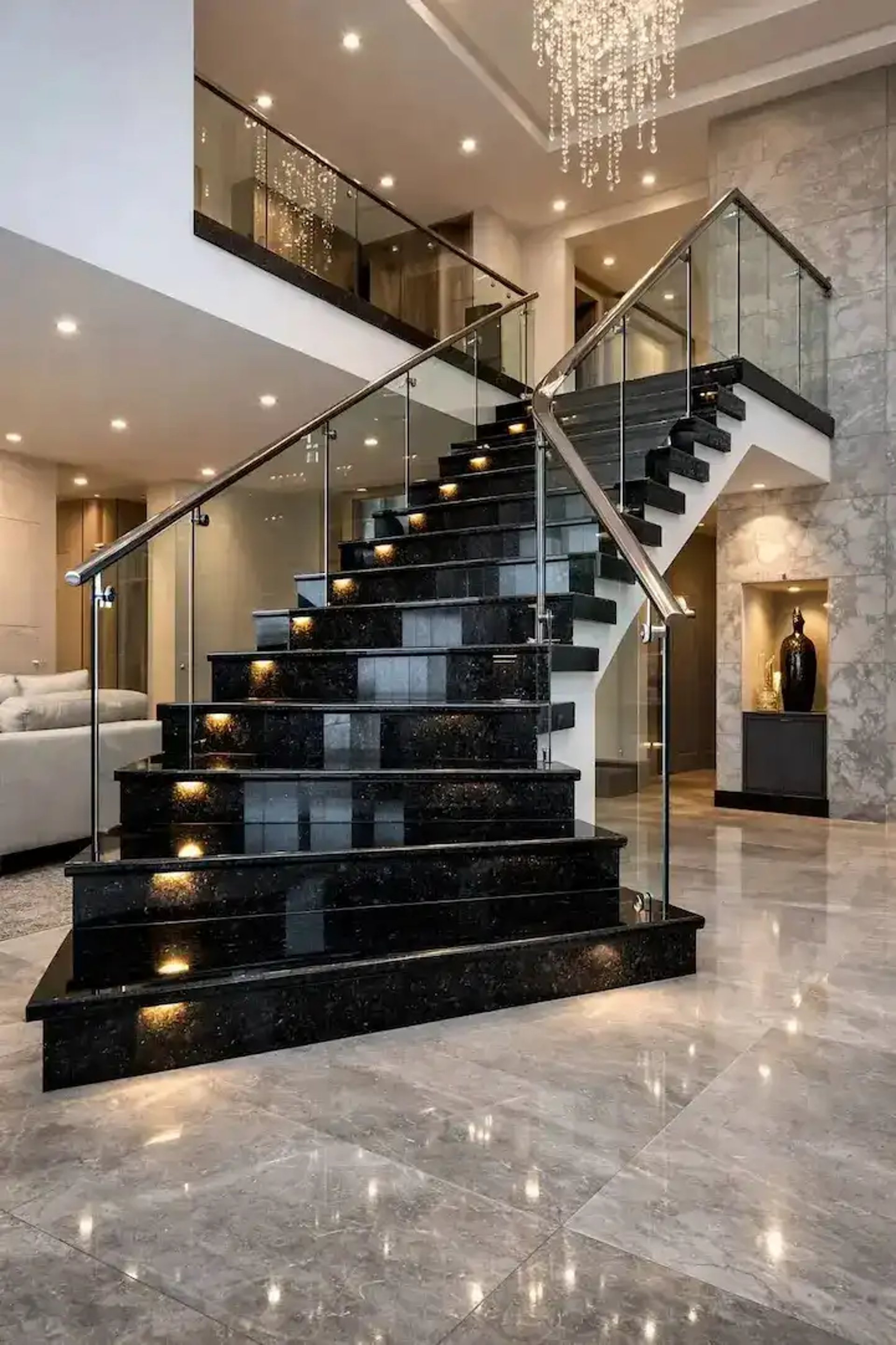 Black Granite stairs in a residential home in Lagos
