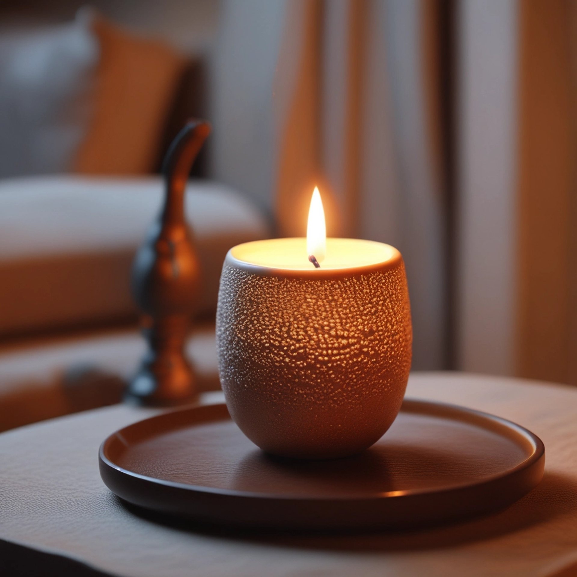 clear glass candle holder with brown liquid