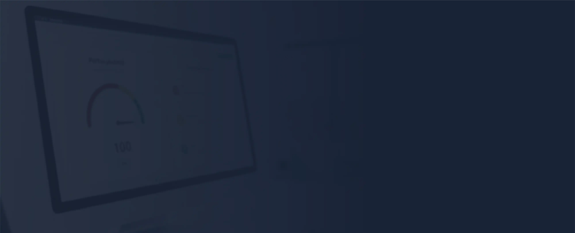 Fundo abstrato escuro com monitor exibindo medidor de desempenho e análise de dados para metodologia de SEO local.