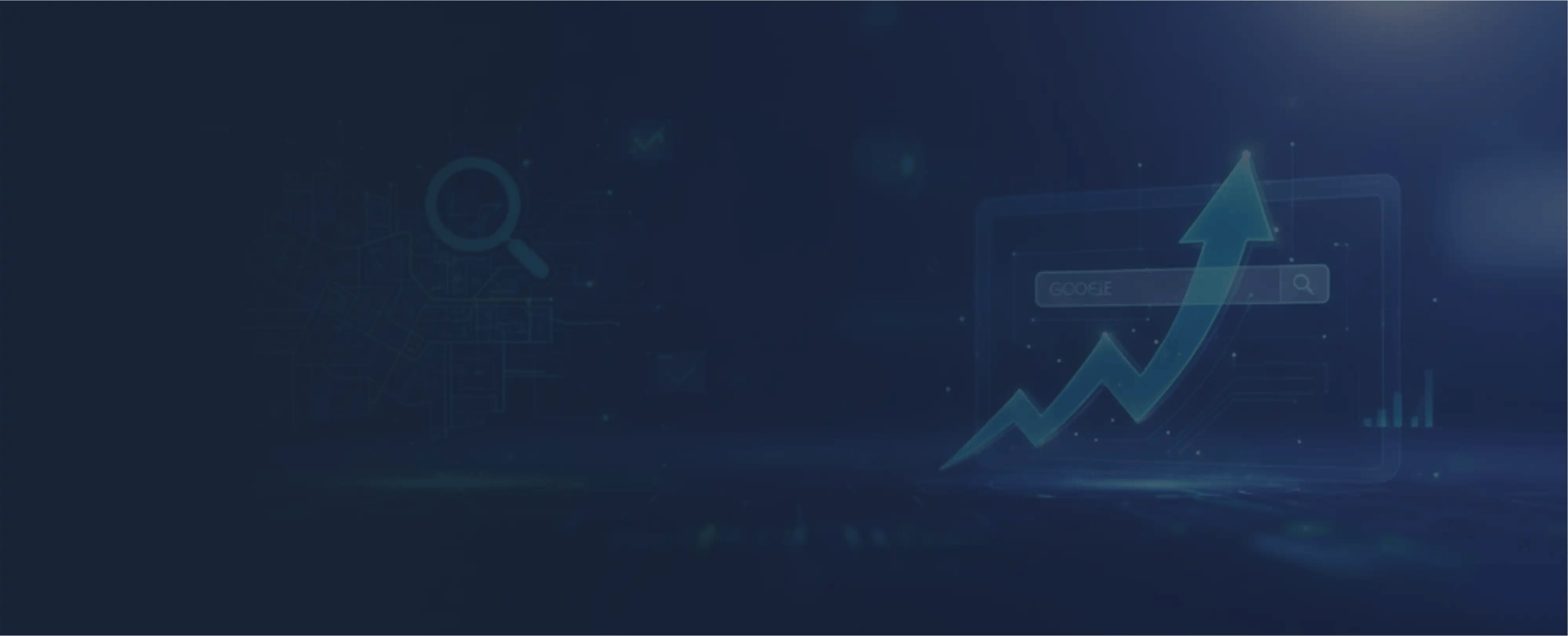 Crescimento da busca no Google com mapa de otimização de SEO local e lupa de marketing digital para aumentar a visibilidade