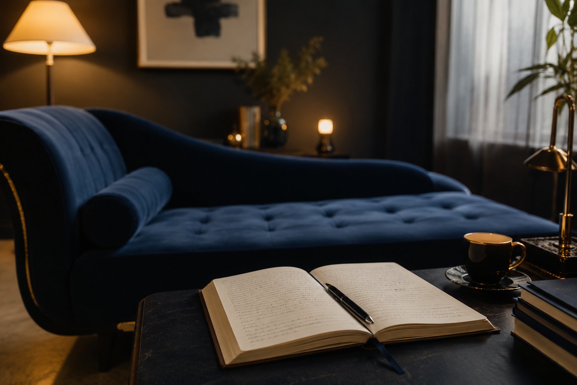 a brown leather couch sitting on top of a green floor