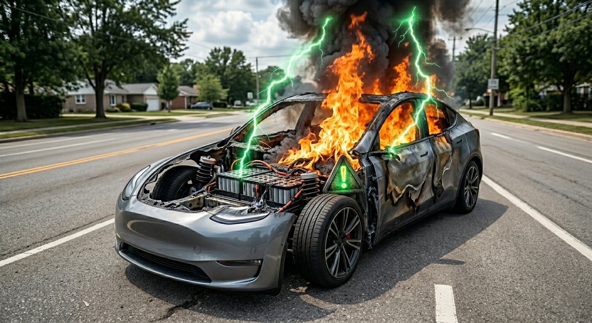 Electric car engine with visible wiring and battery components