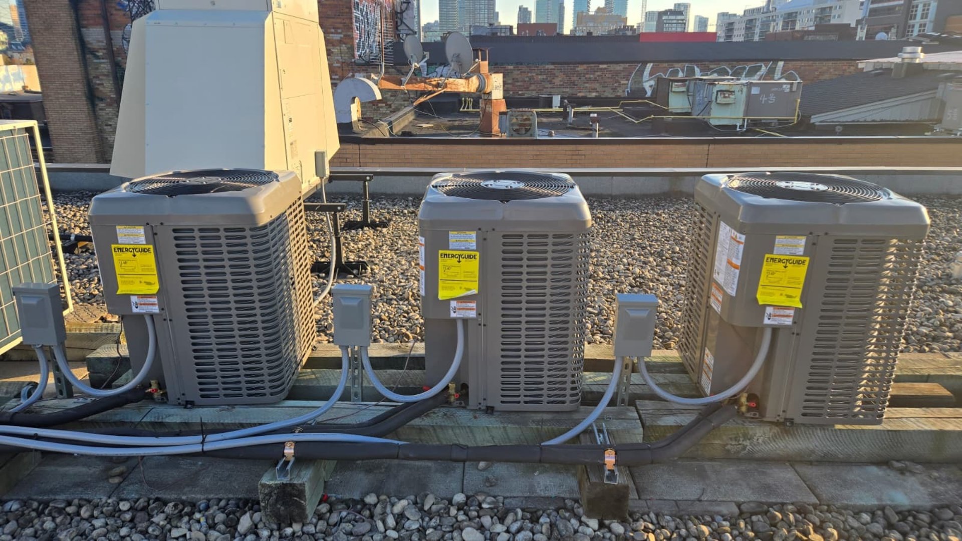An air conditioning unit mounted on a wall.