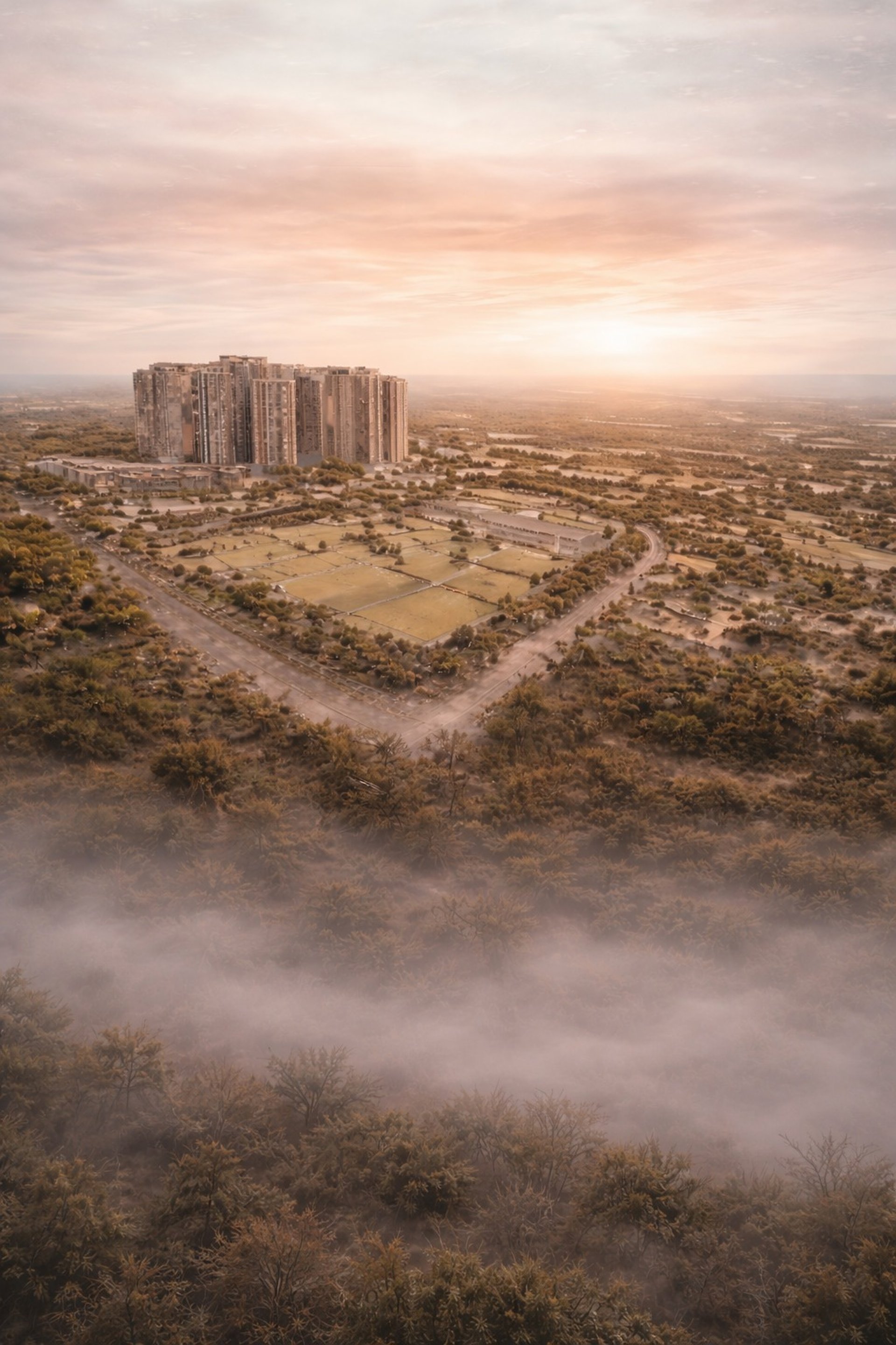 an abstract photo of a curved building with a blue sky in the background