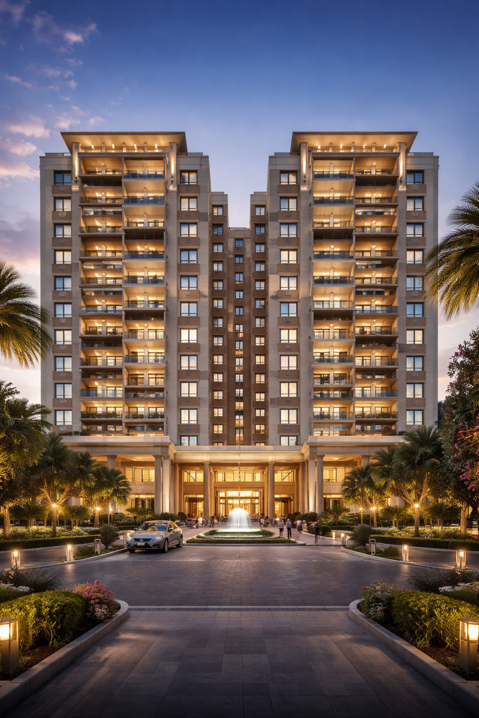 an abstract photo of a curved building with a blue sky in the background