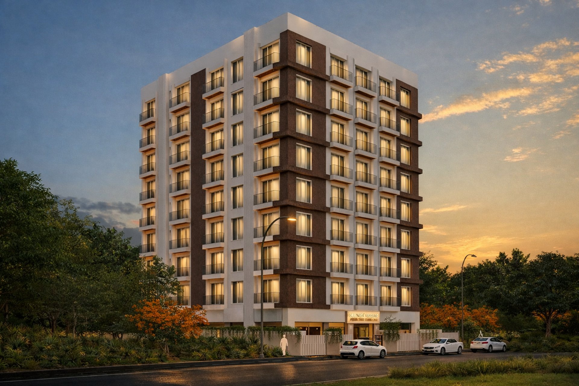 an abstract photo of a curved building with a blue sky in the background