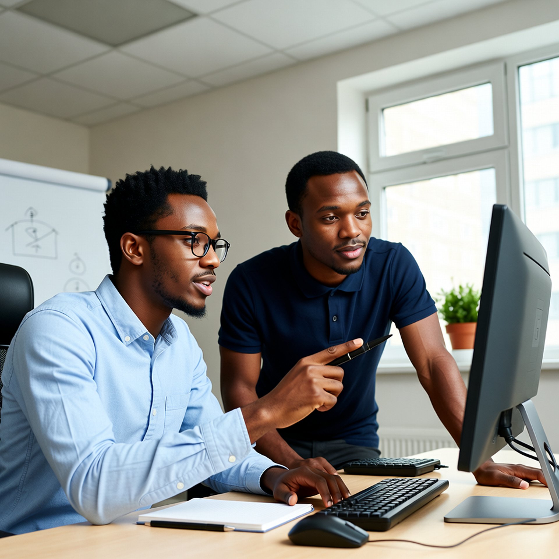 woman and man sitting in front of monitor