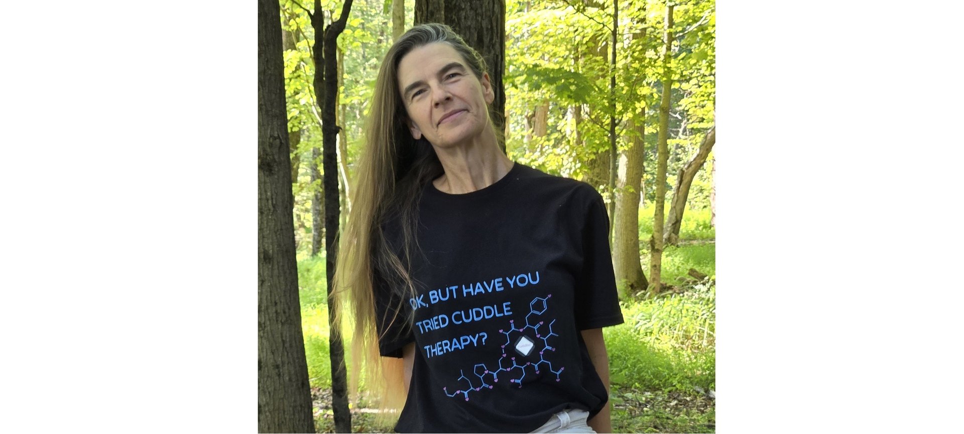 K wearing have you tried cuddle therapy t-shirt. Photo by Chinello I