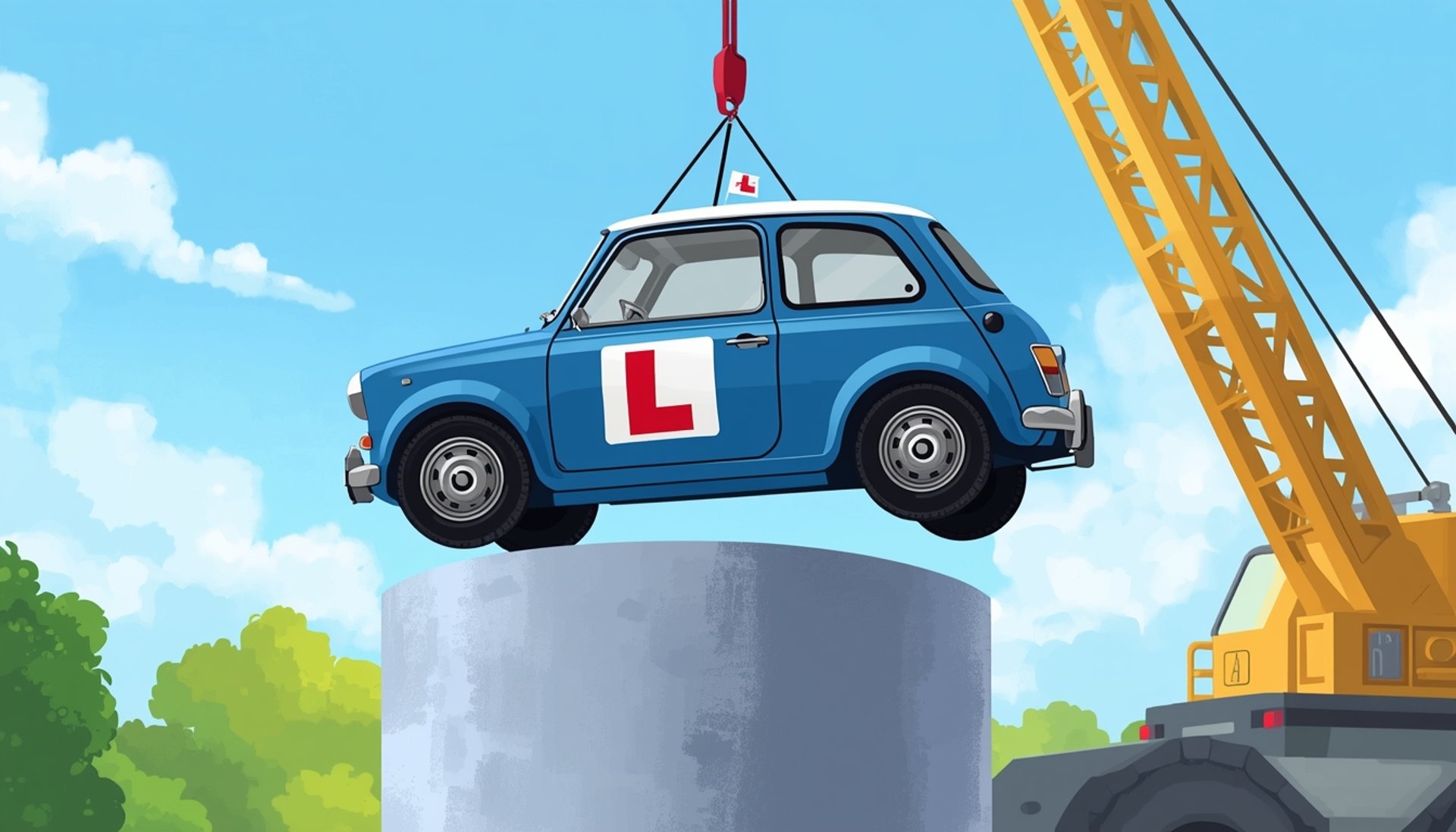 five yellow hard hats on gray surface