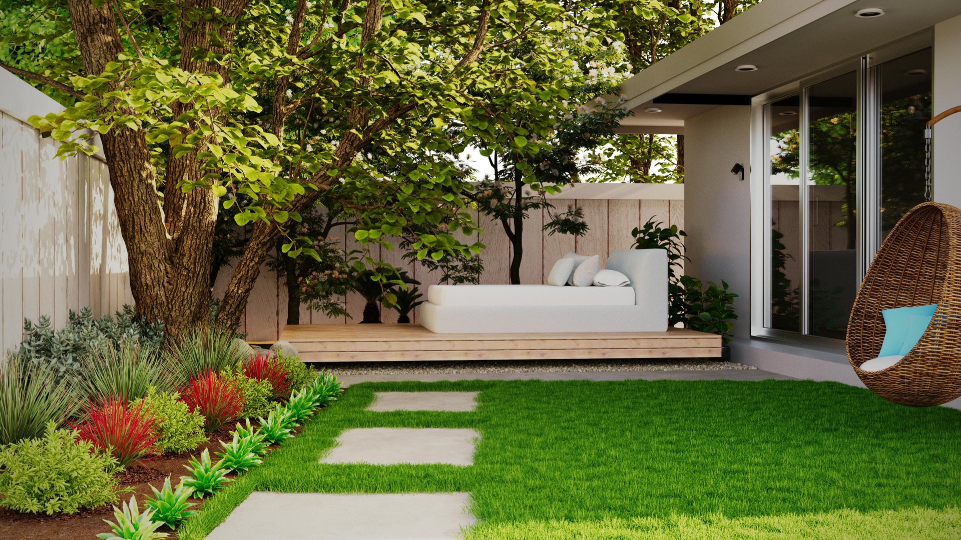 Luxury villa with pool and lounge chairs