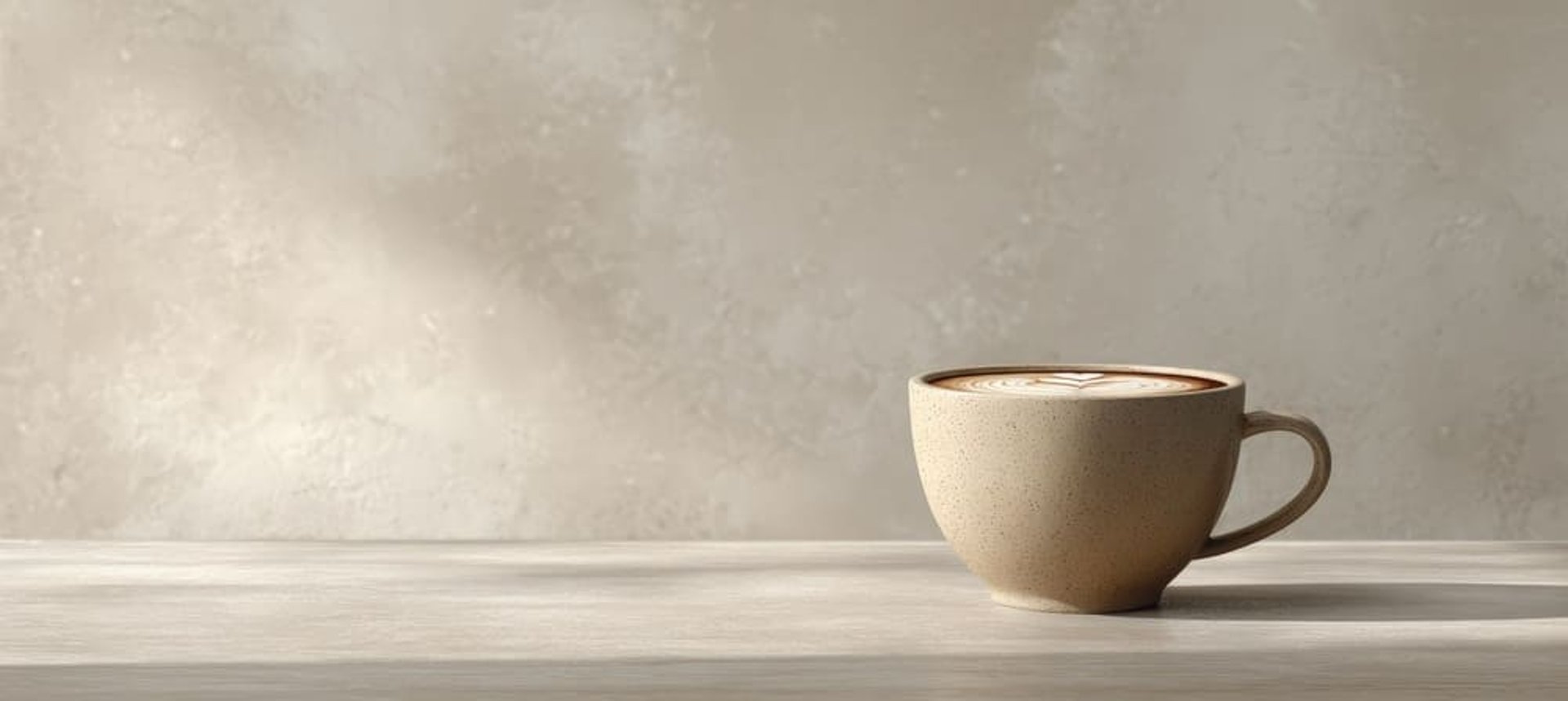 mesa y fondo beige con taza de cafe