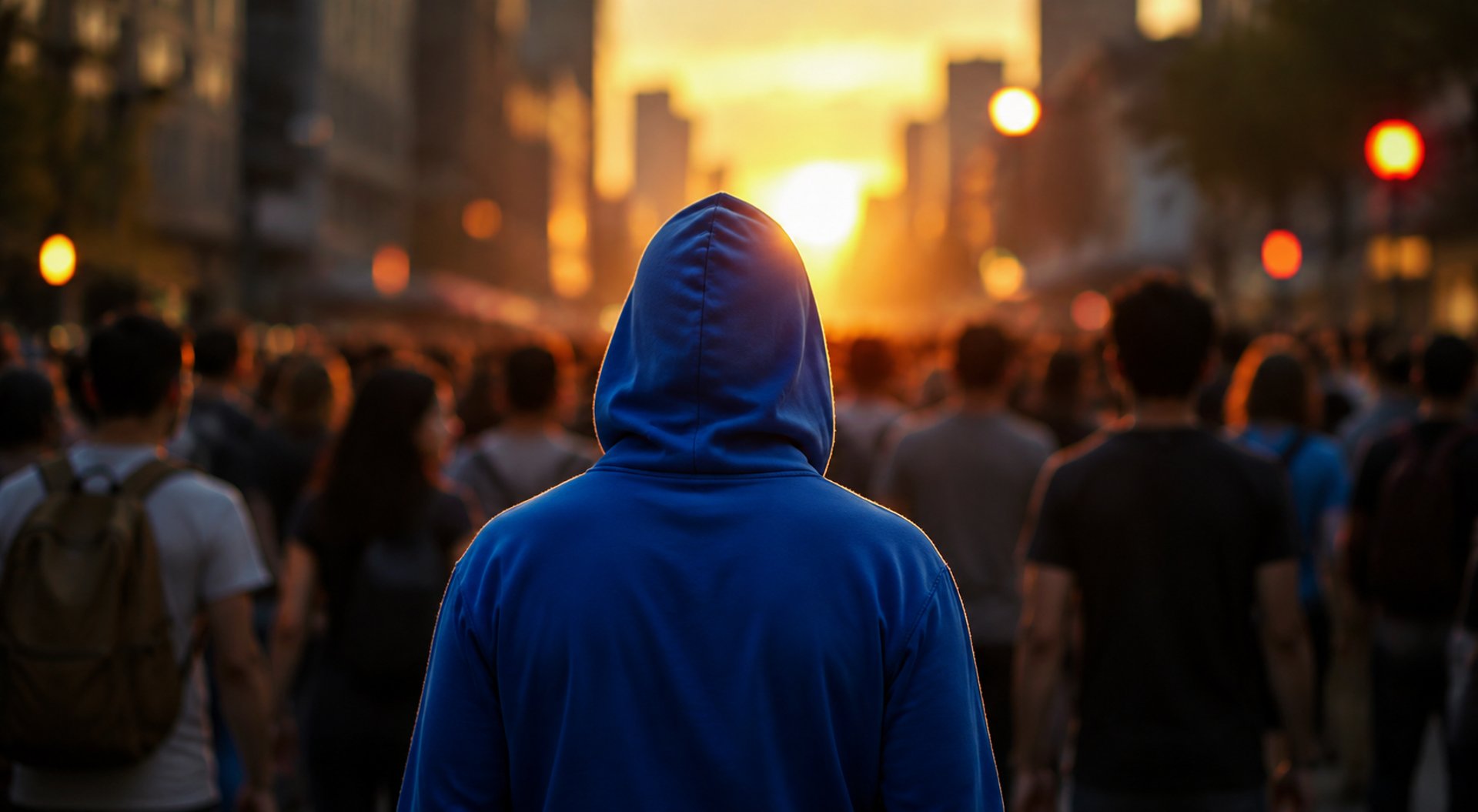 hombre de espaldas con sudadera azul