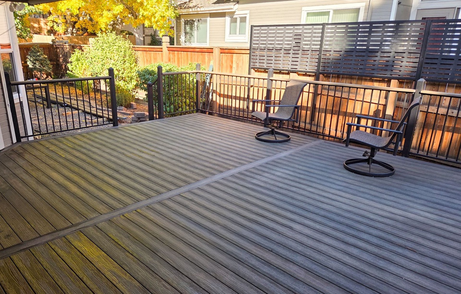 Close view of composite deck surface boards after installation