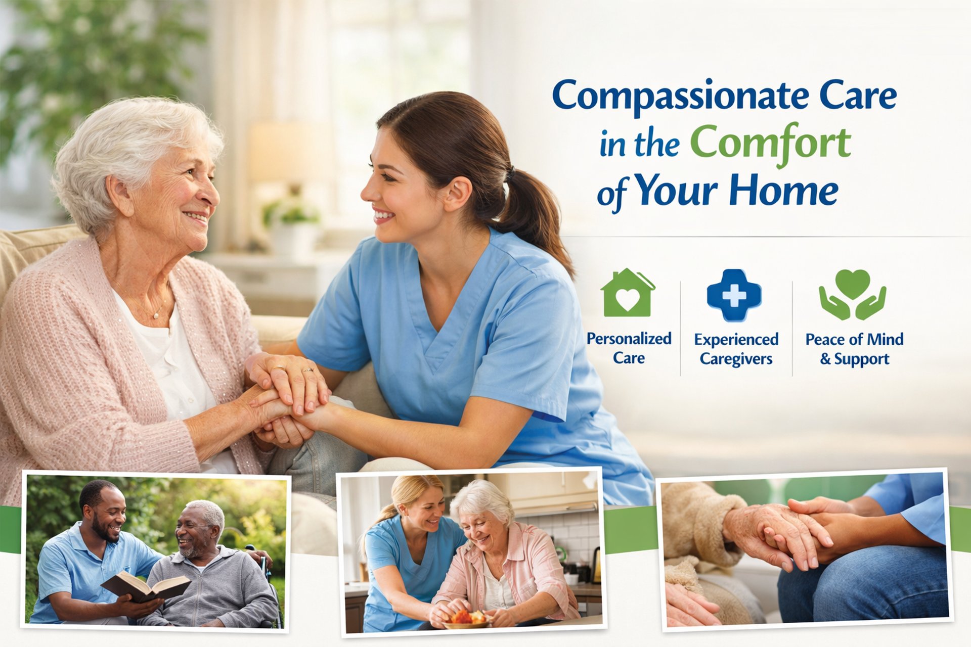 Caregiver assists two elderly women knitting