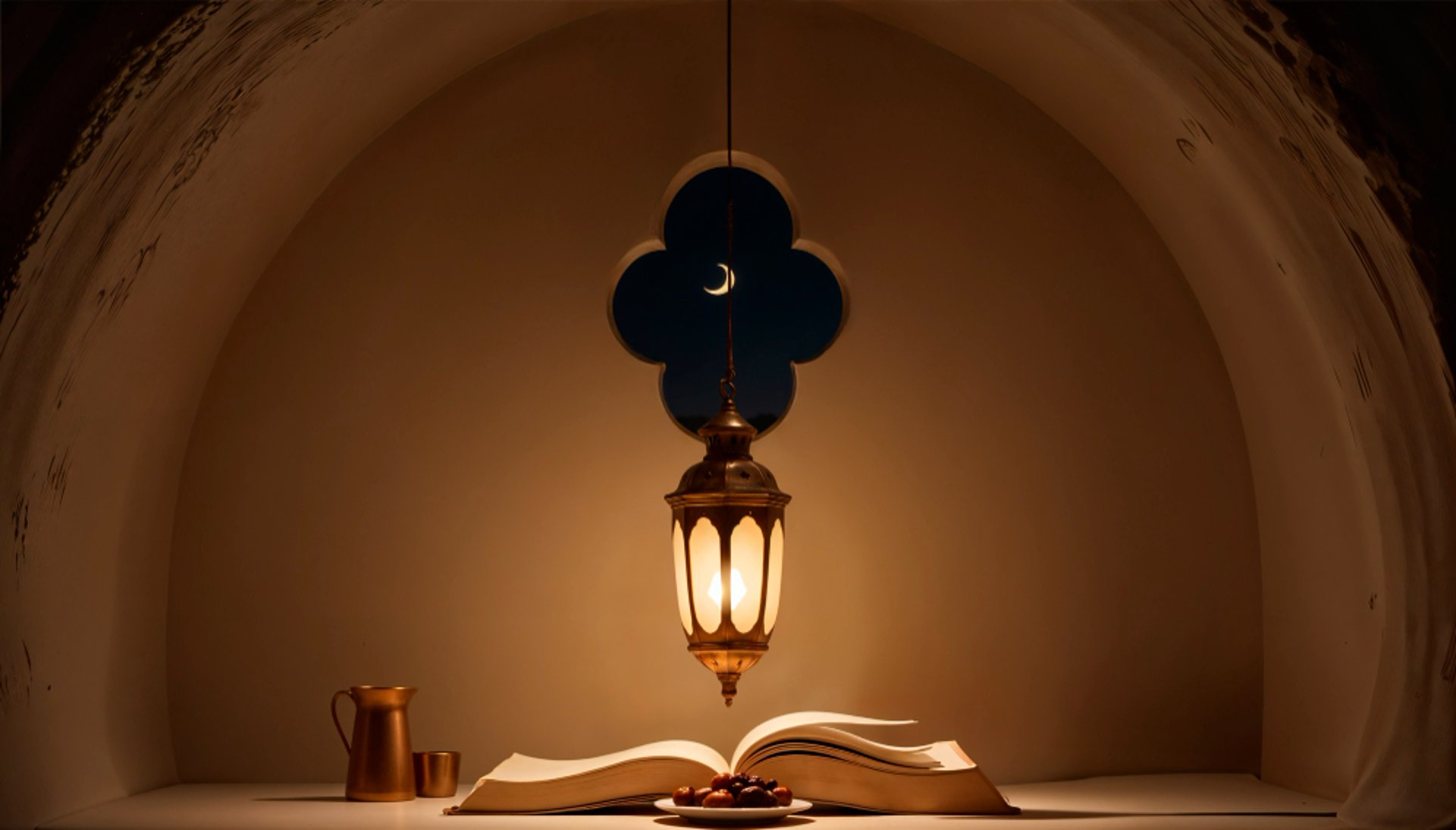 A bookshelf displays several antique, arabic-script books.