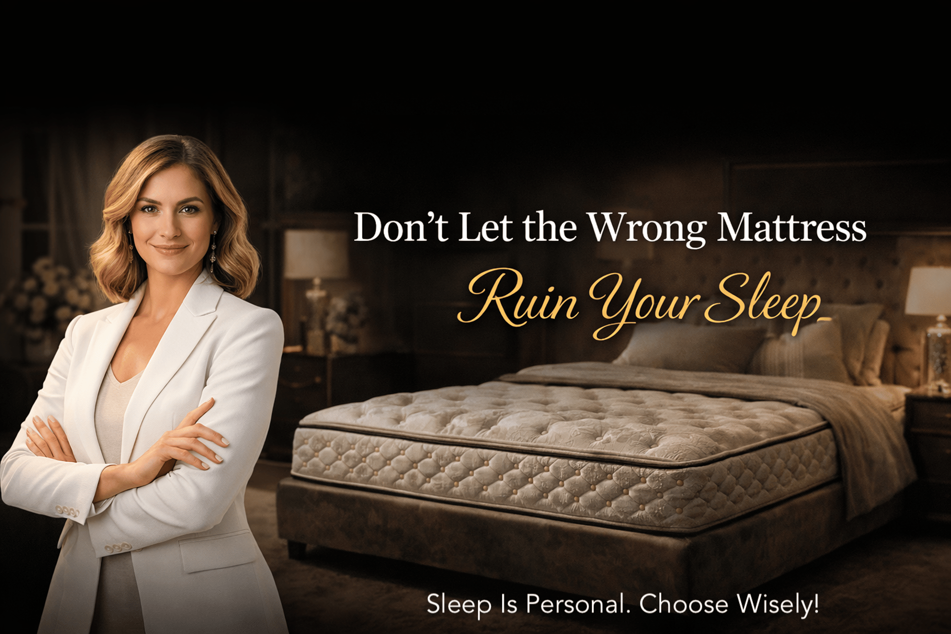 A neatly made bed with a patterned mattress and pillows.