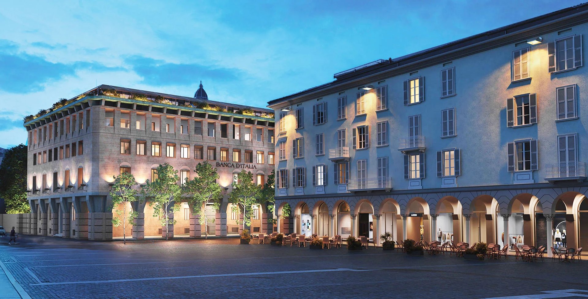 Facciata di Palazzo CorteVerdi, ex sede della Banca d’Italia in Piazza Stradivari a Cremona