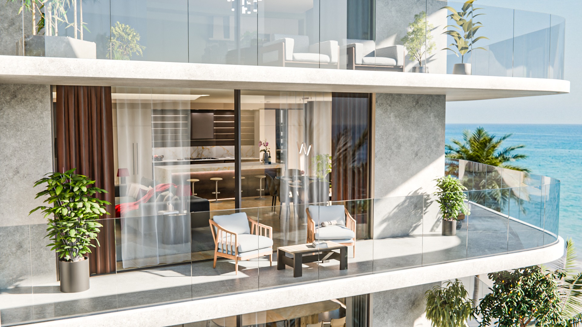 an abstract photo of a curved building with a blue sky in the background