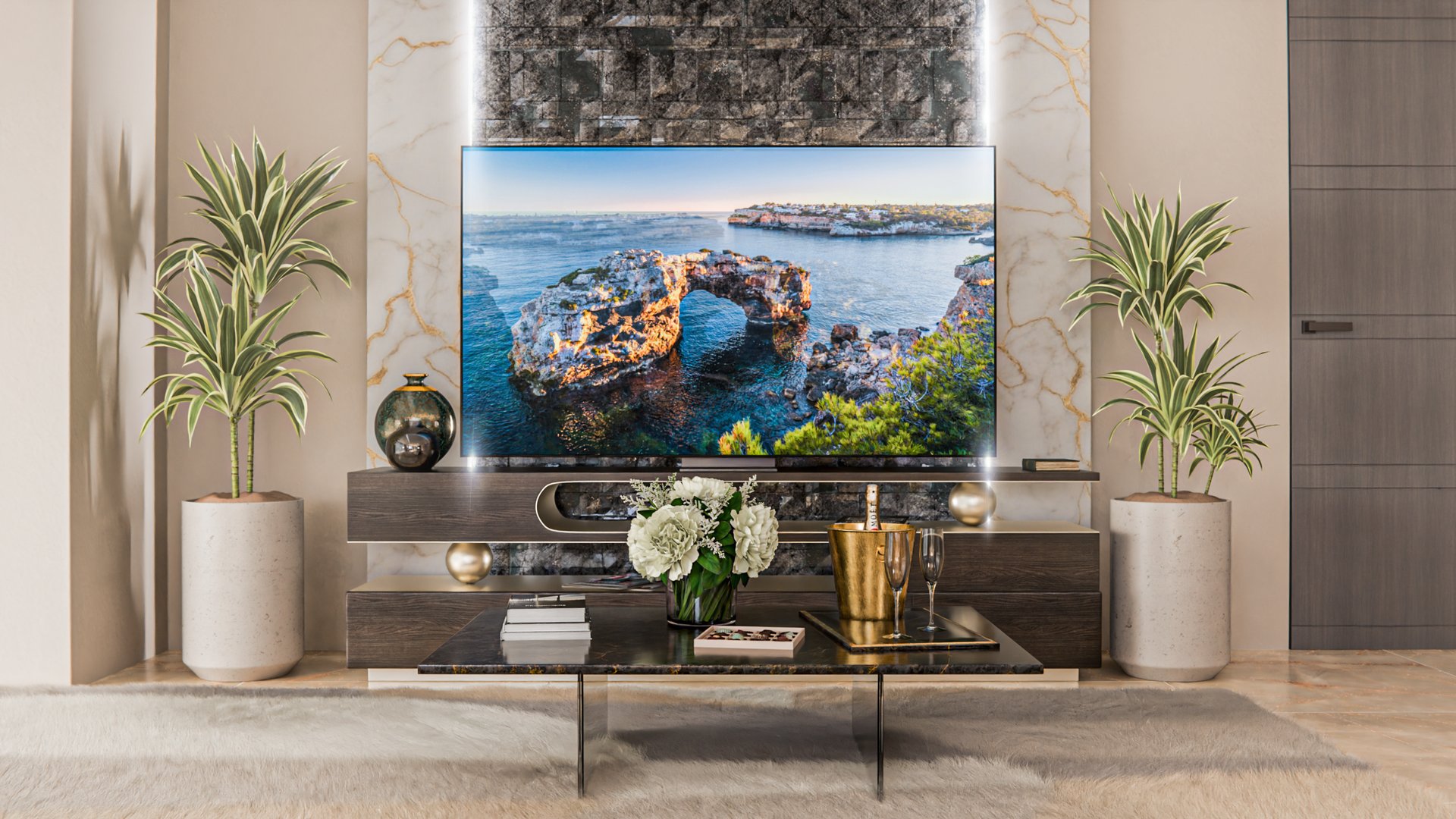 an abstract photo of a curved building with a blue sky in the background