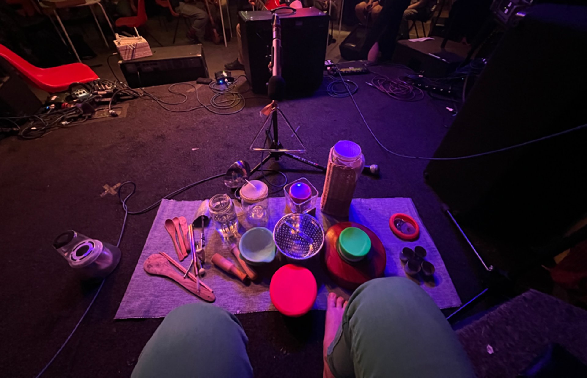 A microphone with a light shining on it