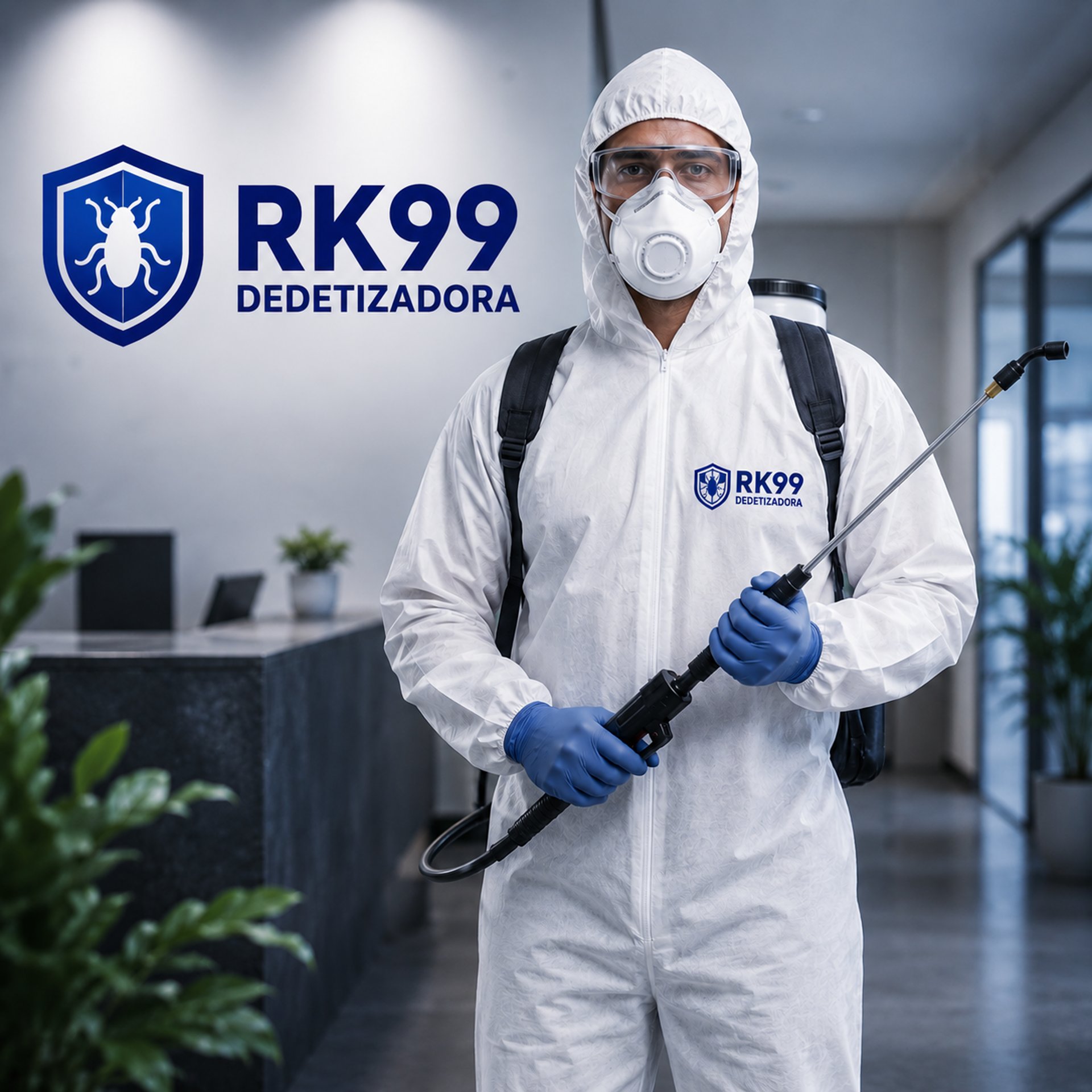 a man in a protective suit walking with a dog