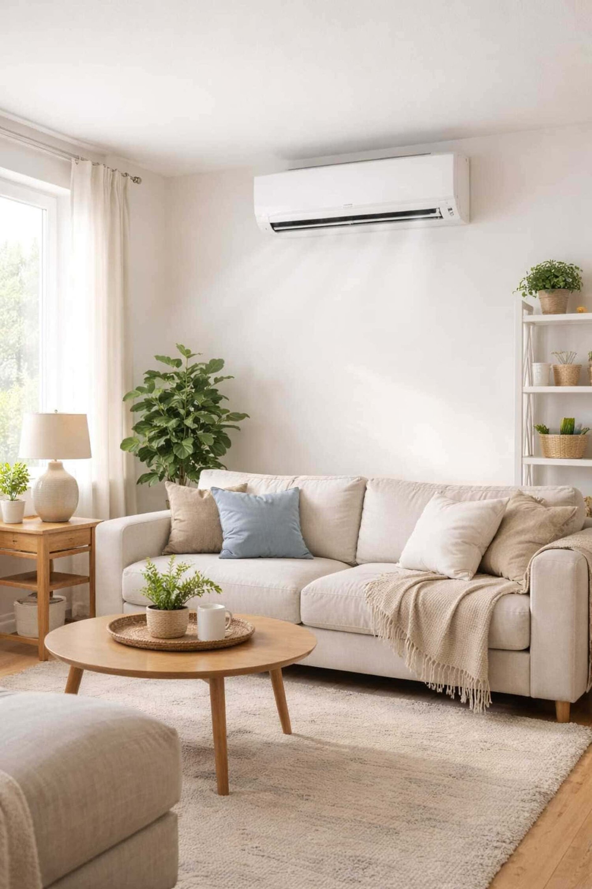 minisplit en funcionamiento en una sala de estar 
