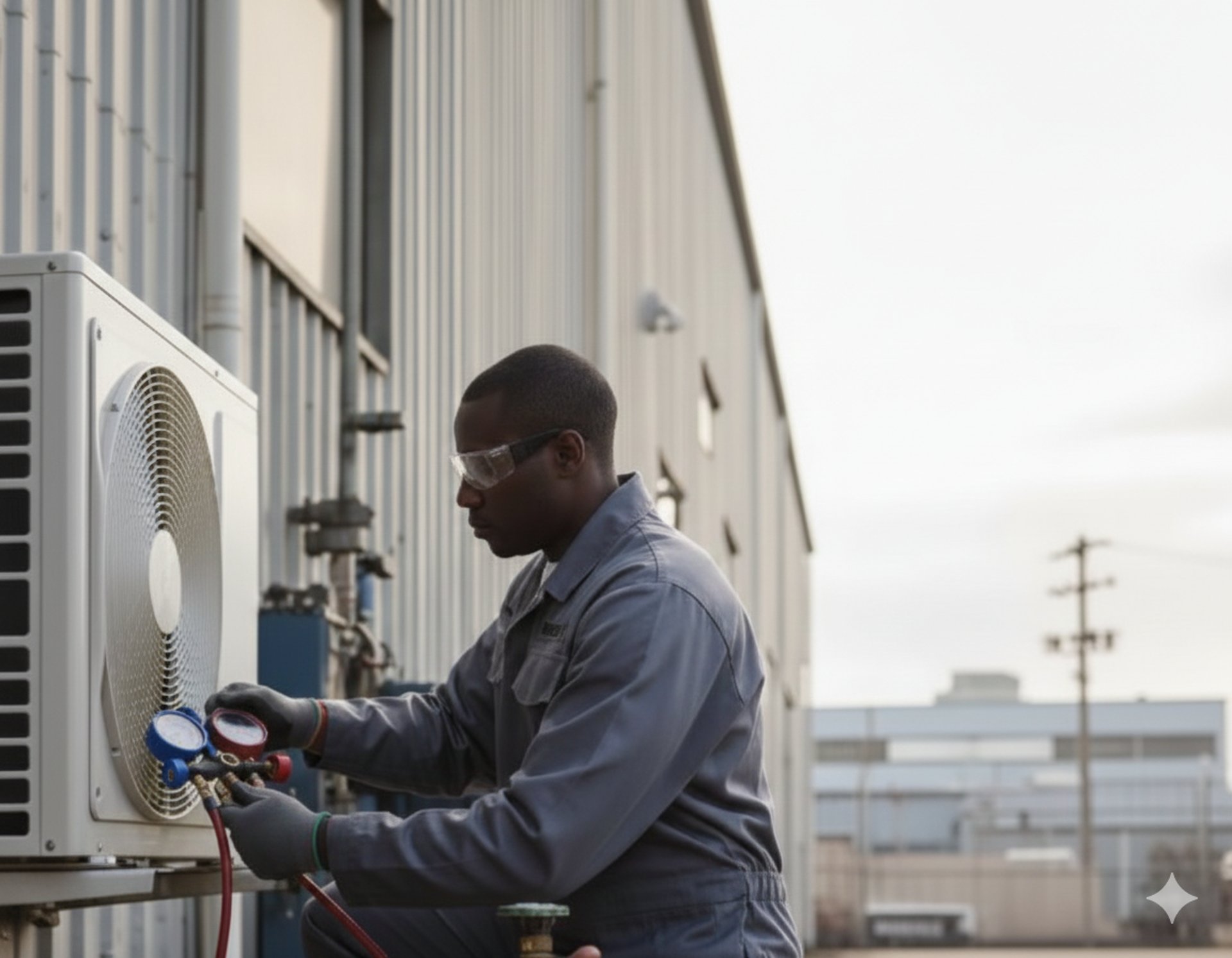 A air conditioner mounted to the side of a building