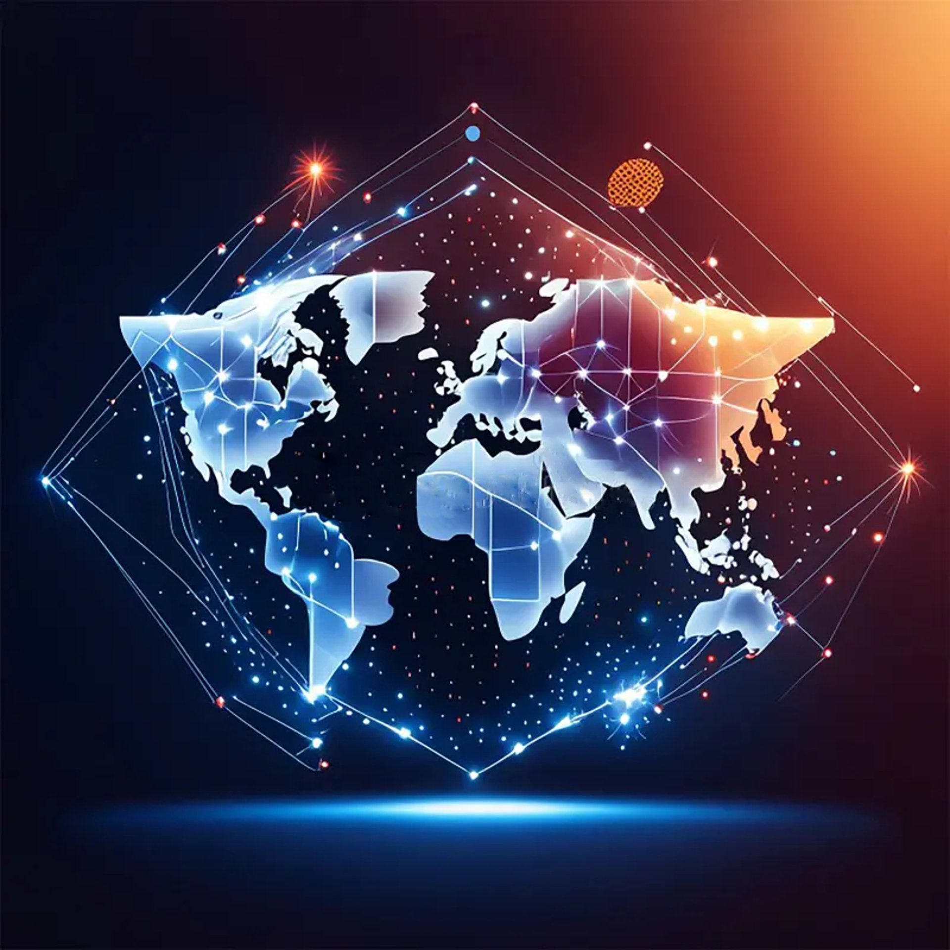 Digital world map with glowing network connections representing global business connectivity