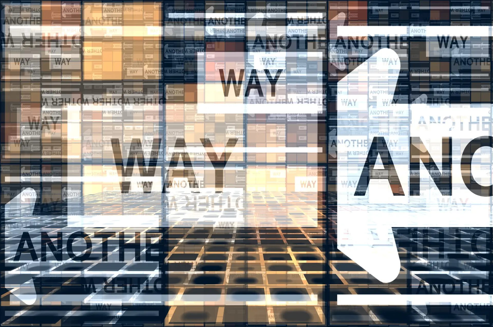 Abstract digital pathway with illuminated 'WAY' and 'ANOTHER WAY' text overlays