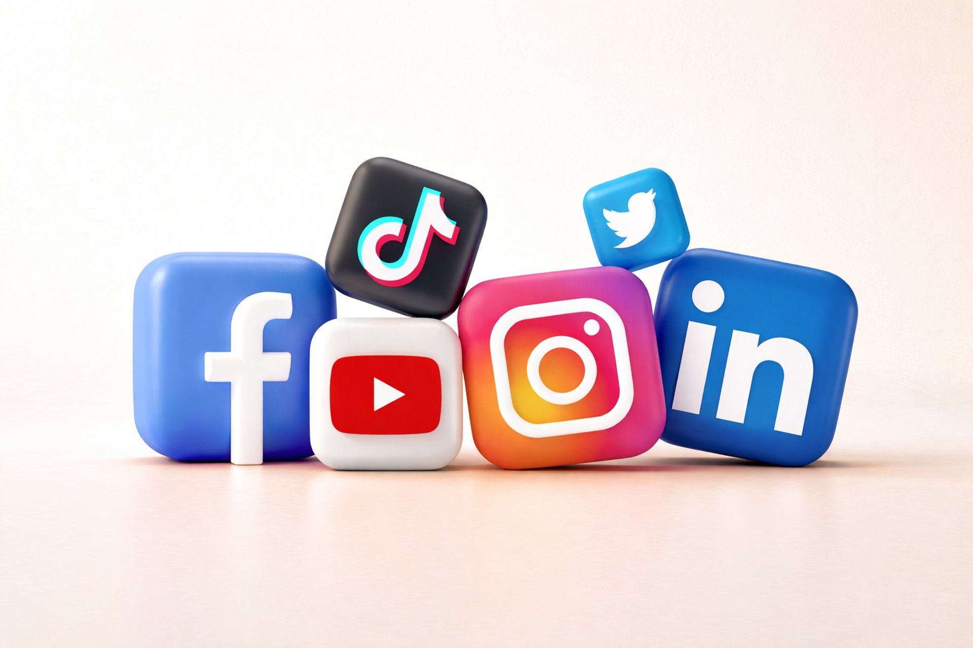 a stack of colorful blocks with social icons on them