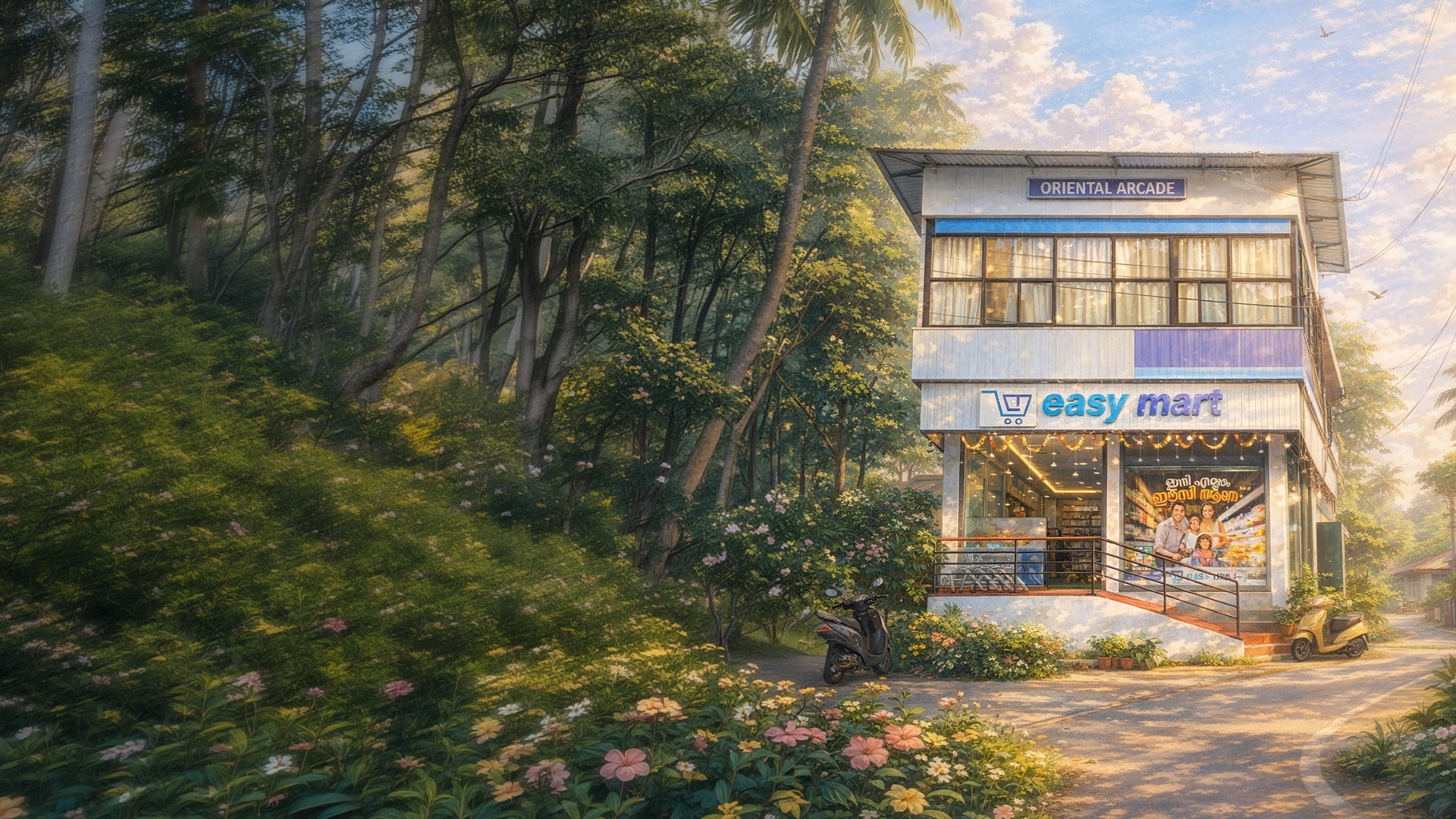 an abstract photo of a curved building with a blue sky in the background