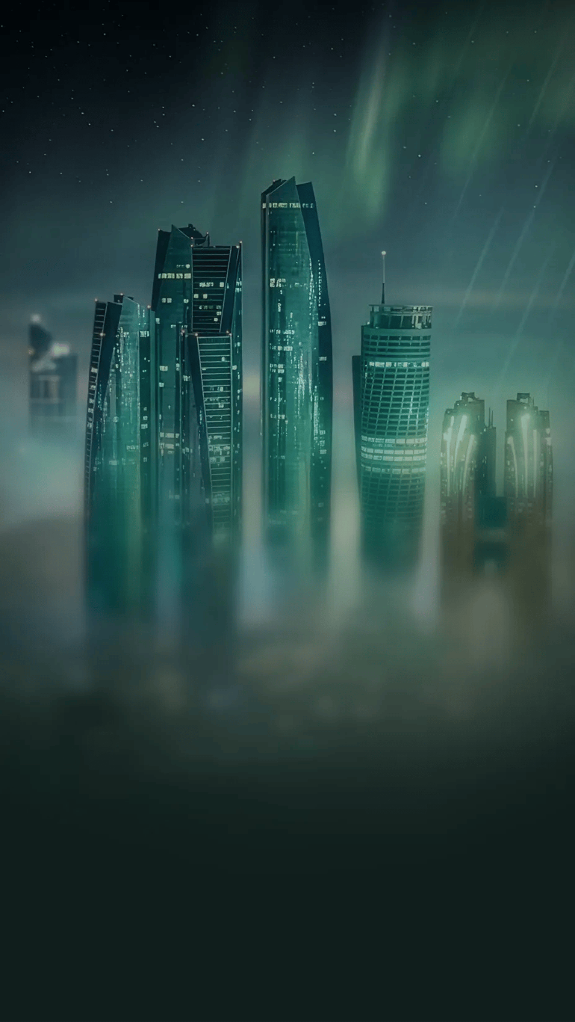 Abu Dhabi Skyline lit by Aurora Borealis