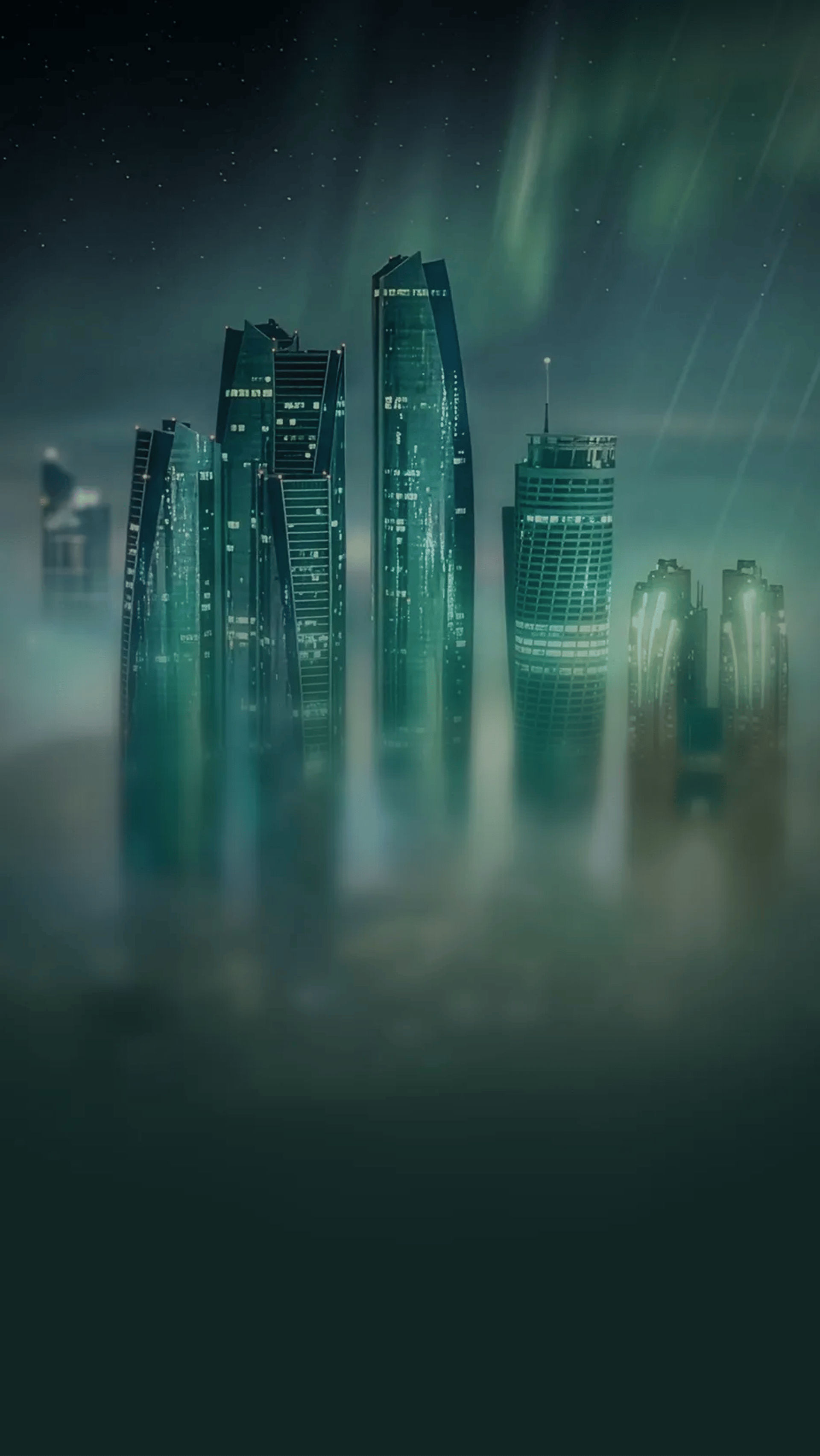 Abu Dhabi Skyline lit by Aurora Borealis