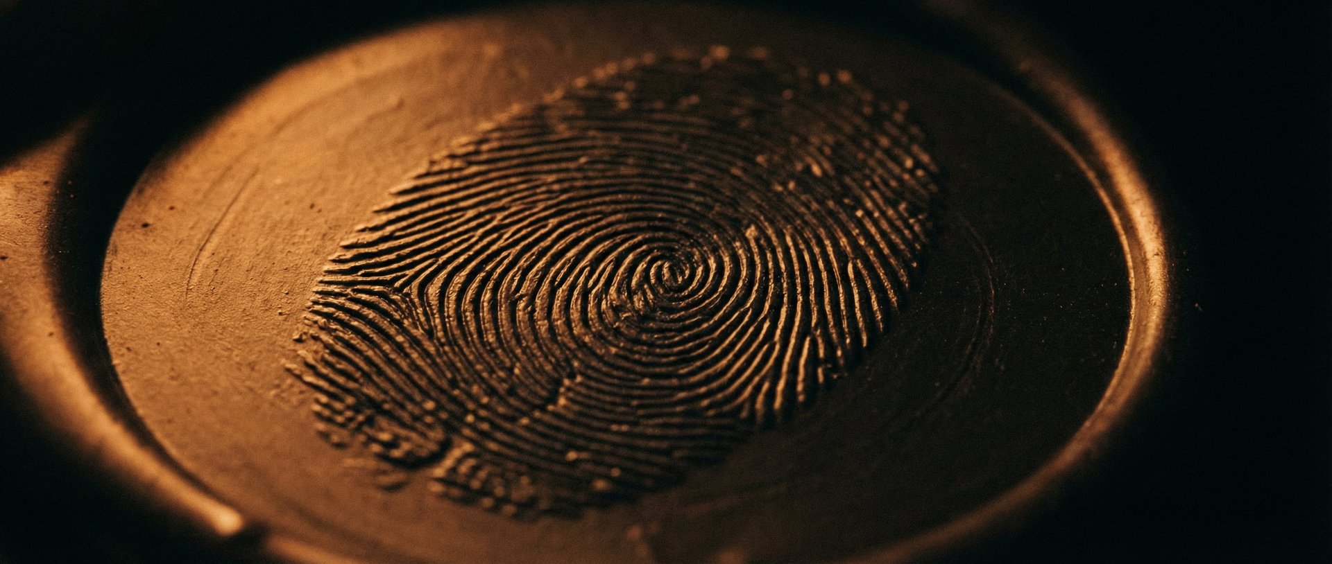Positive fingerprint impression on black ceramic surface