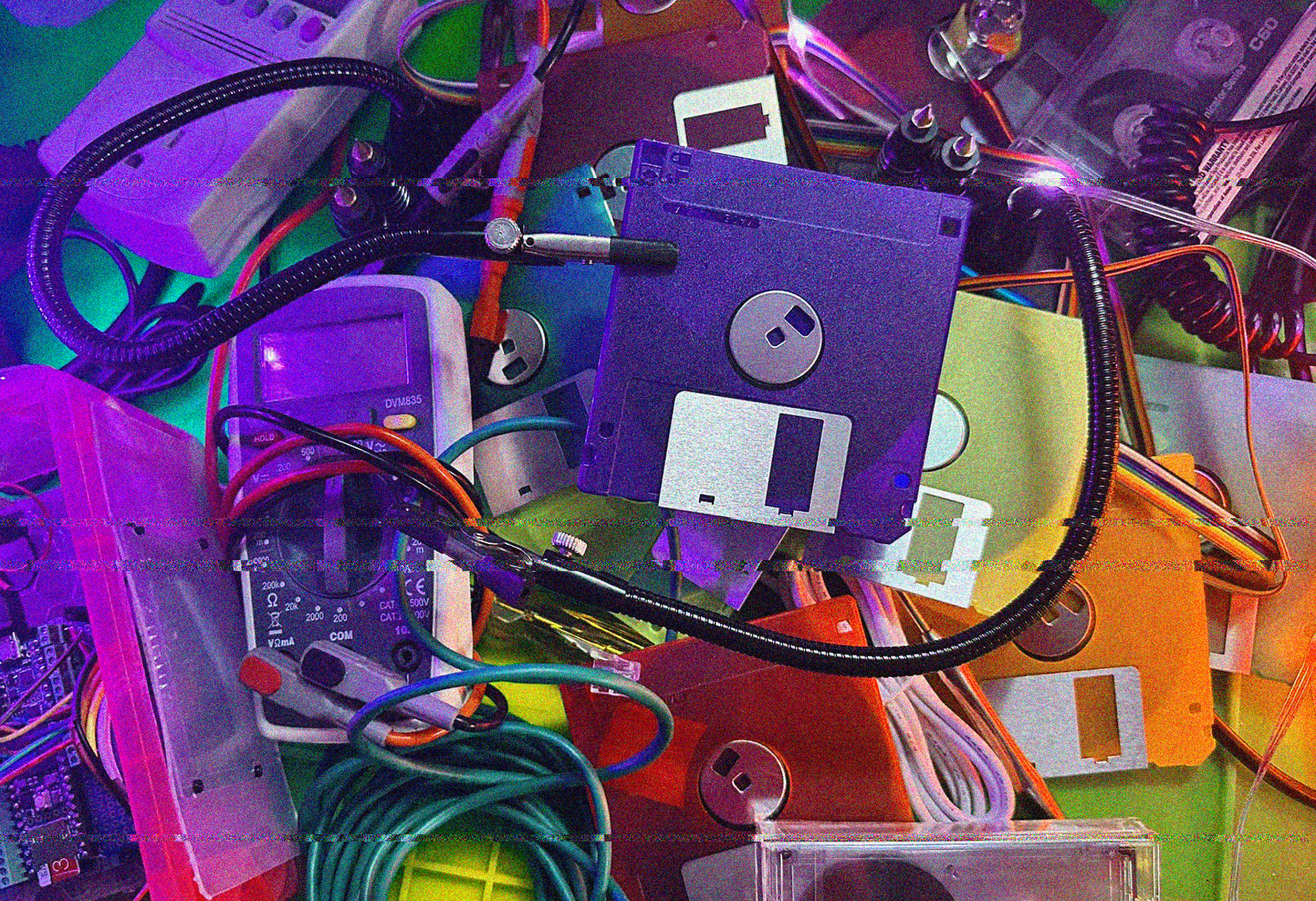 Several brightly colored floppy disks