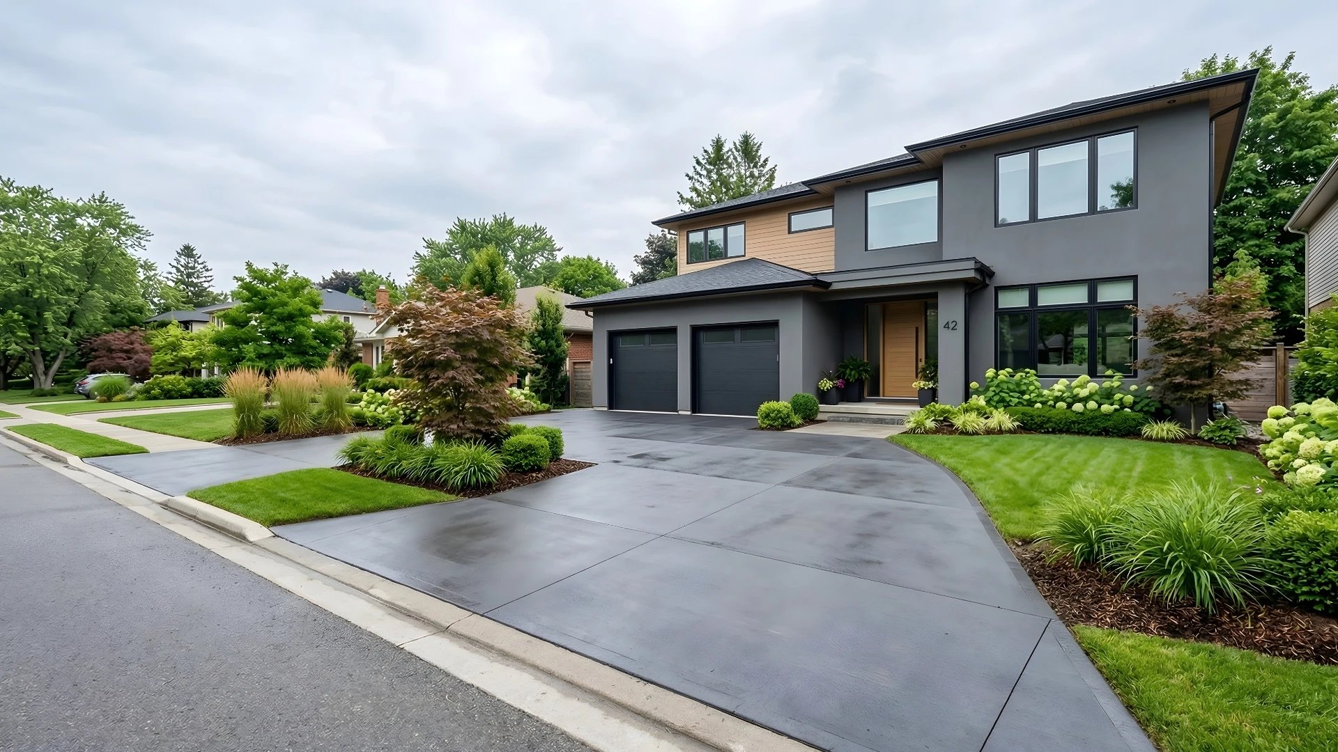 Modern house with sparkling clean  front yard
